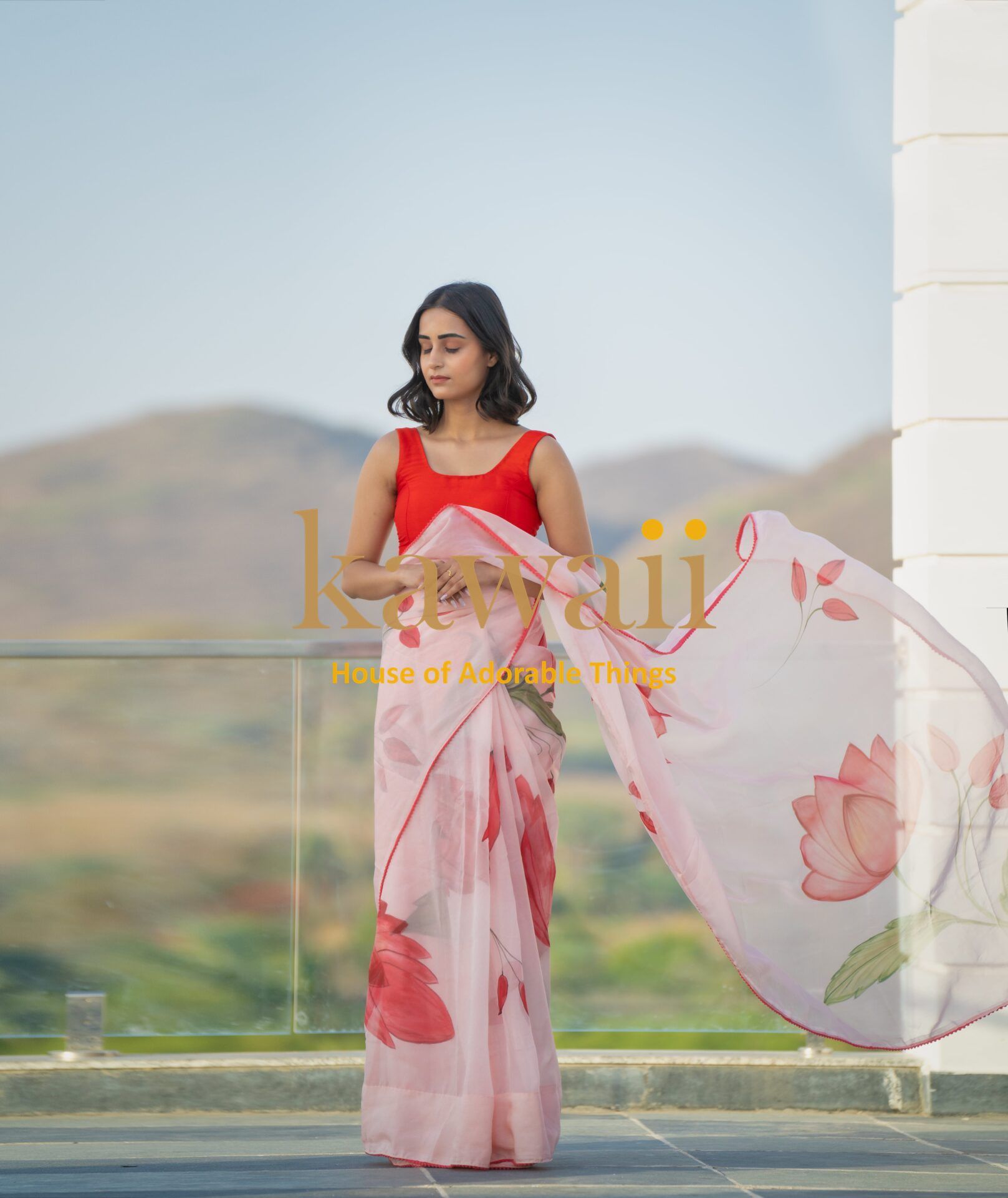 Sukomal Floral Handpainted Organza Saree