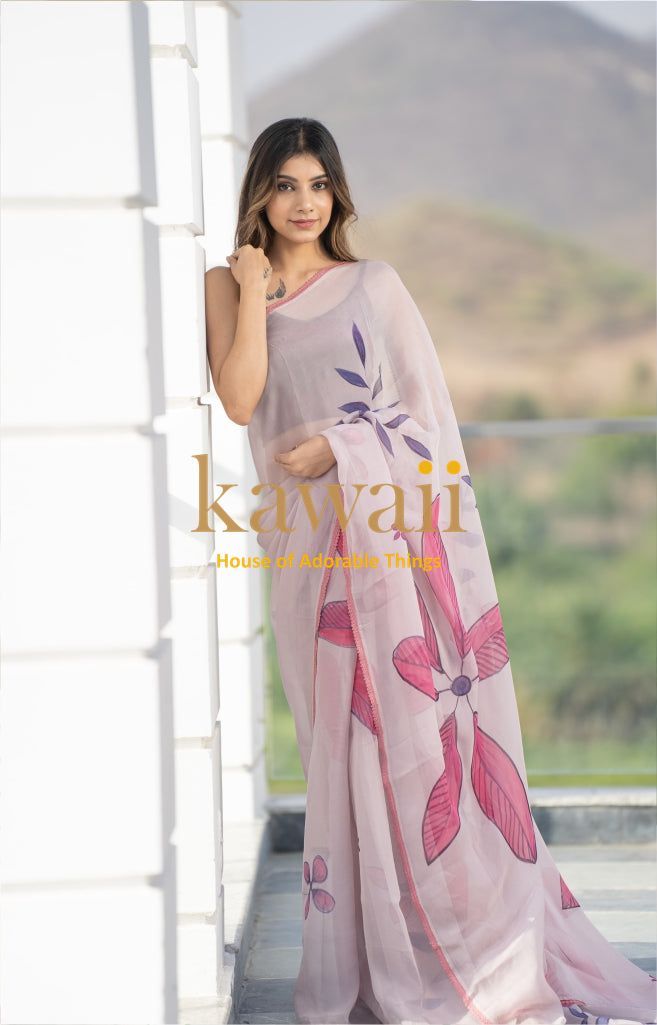 Sandhya Floral Handpainted Organza Saree