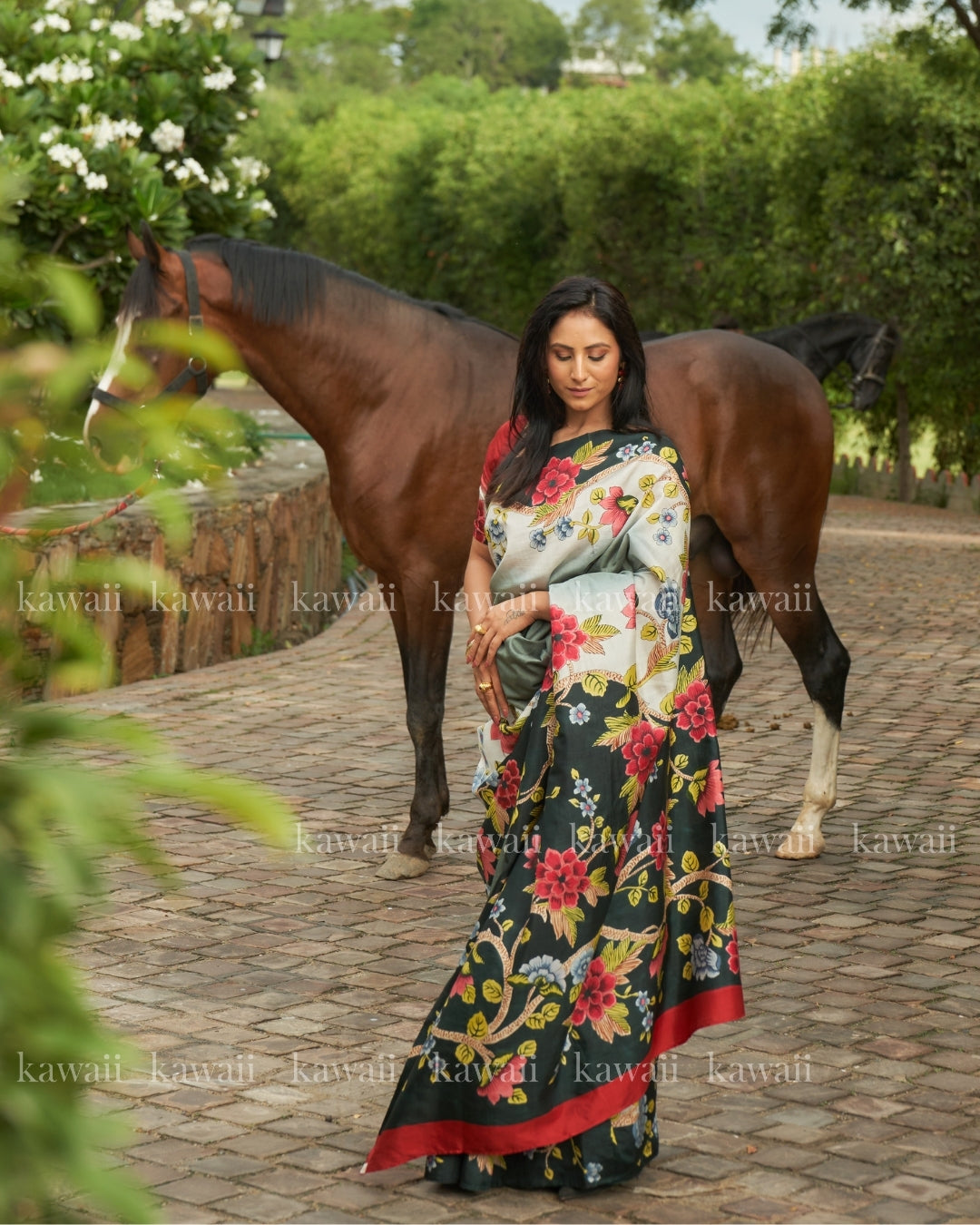 Rudra Handpainted Kalamkari Design Saree