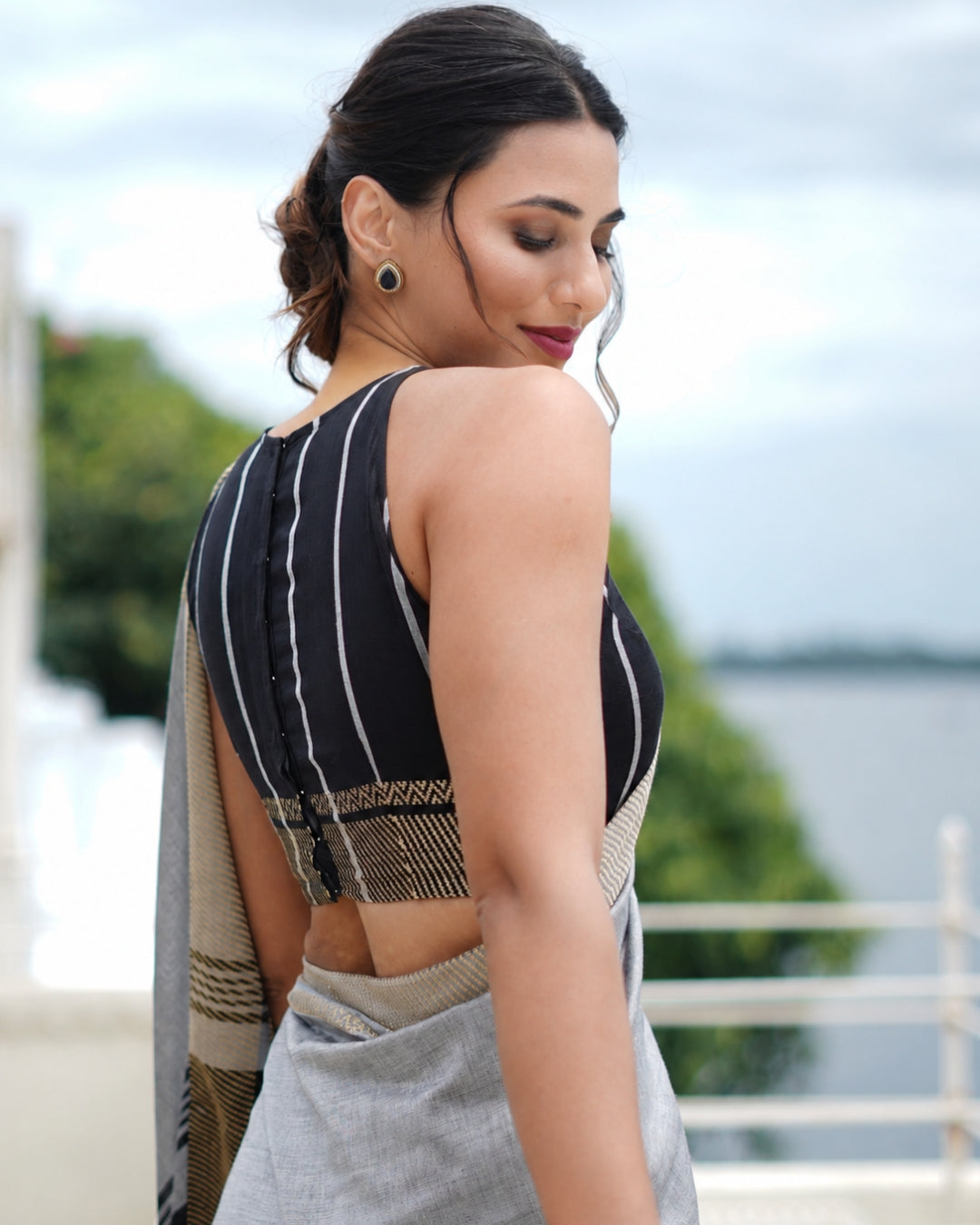 Chola Black and Grey Handloom Cotton Saree