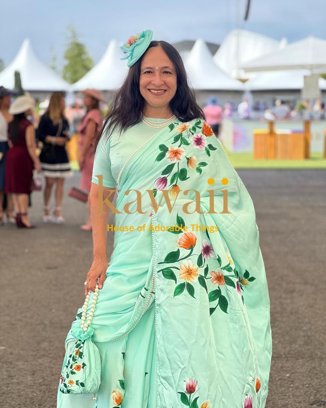 Sukaina Floral Handpainted Saree in Crepe Fabric