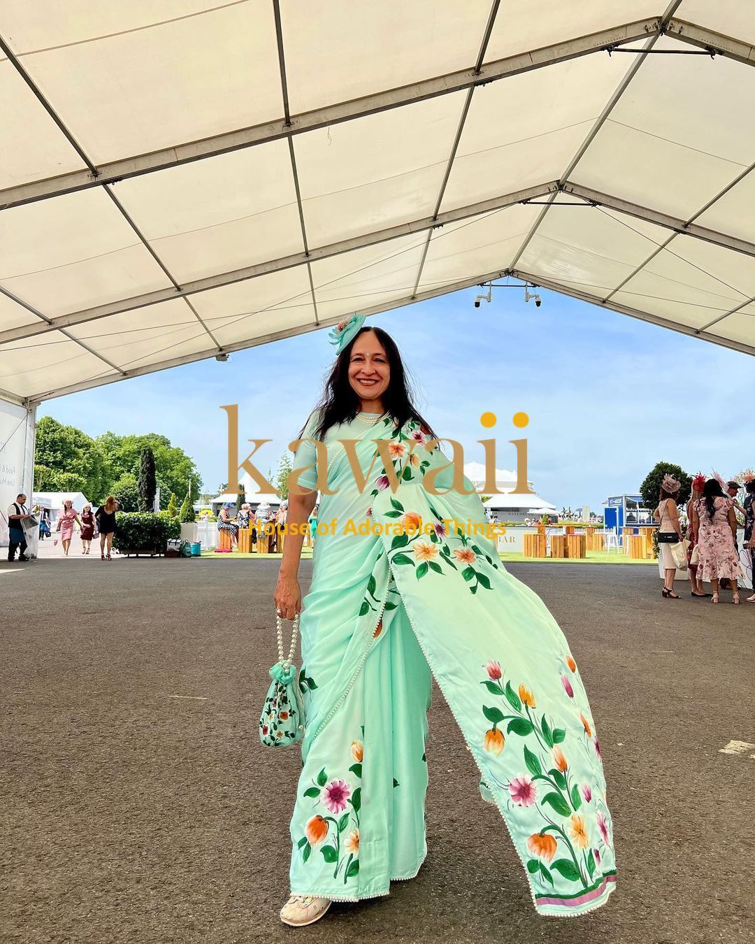 Sukaina Floral Handpainted Saree in Crepe Fabric