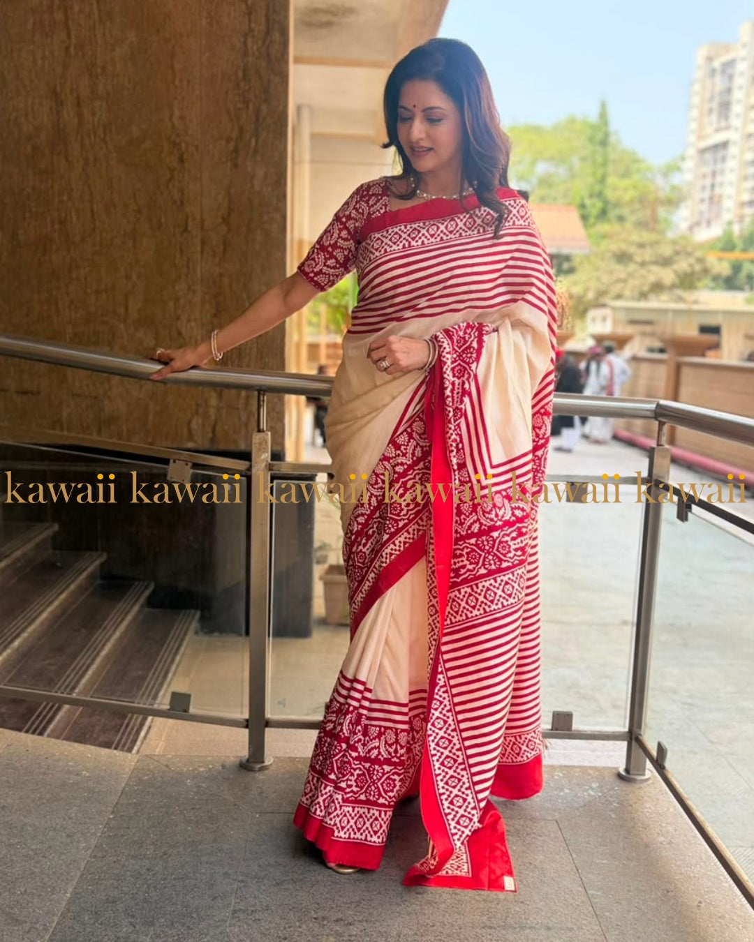 Bhagyashree in Utsav Hand Block Print Tussar Silk Saree