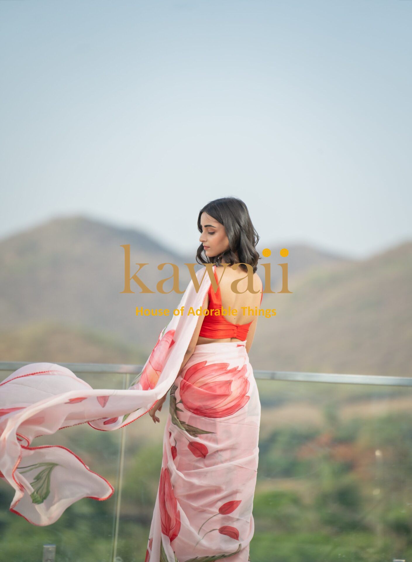 Sukomal Floral Handpainted Organza Saree