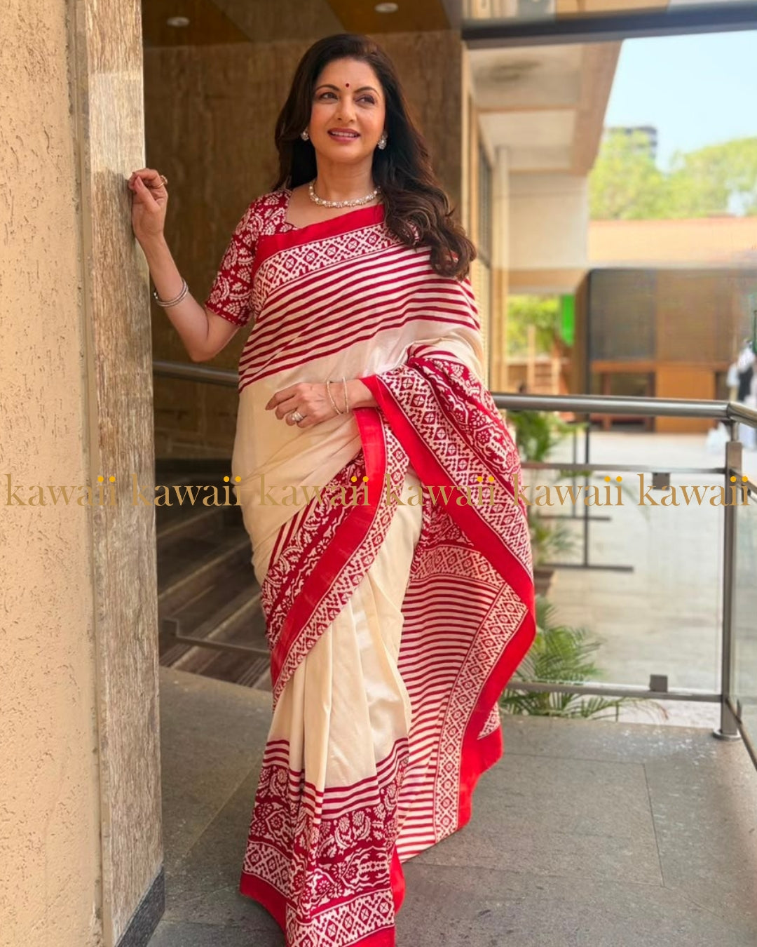 Bhagyashree in Utsav Hand Block Print Tussar Silk Saree