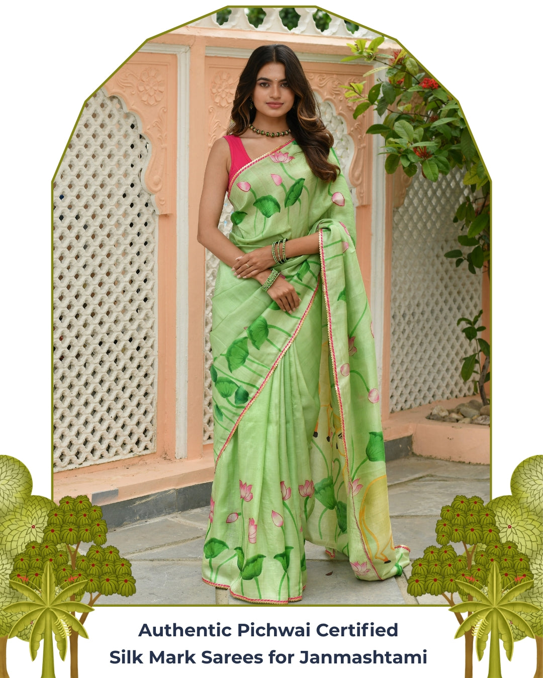 Ameya Pichwai Lotus Green Handpainted Saree