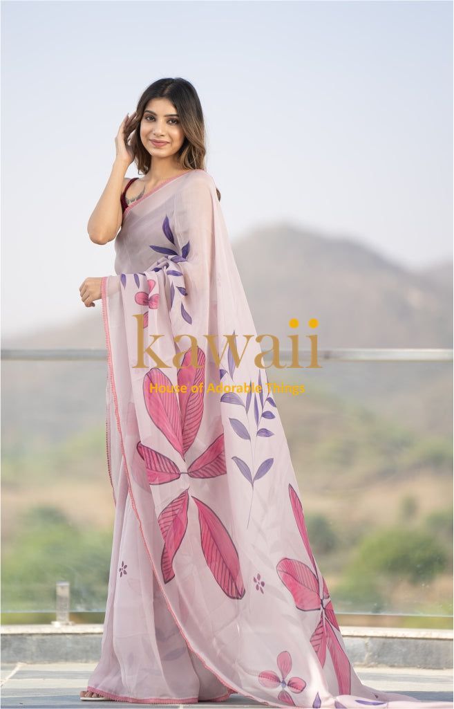 Sandhya Floral Handpainted Organza Saree