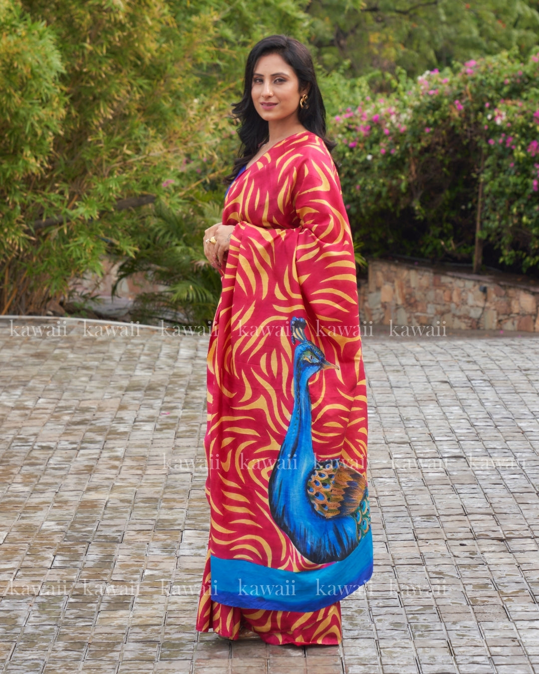 Mayurika Handpainted Kalamkari Design Saree
