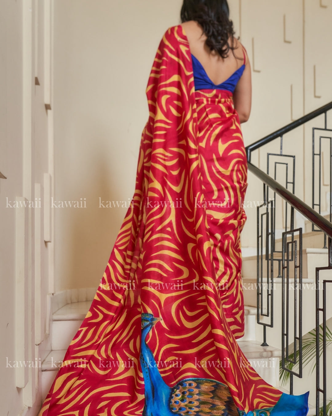 Mayurika Handpainted Kalamkari Design Saree
