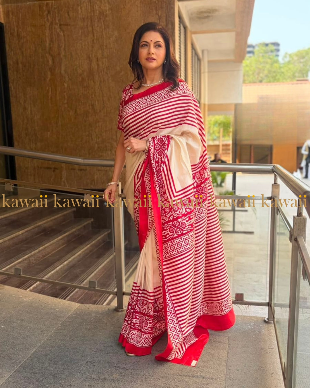 Bhagyashree in Utsav Hand Block Print Tussar Silk Saree