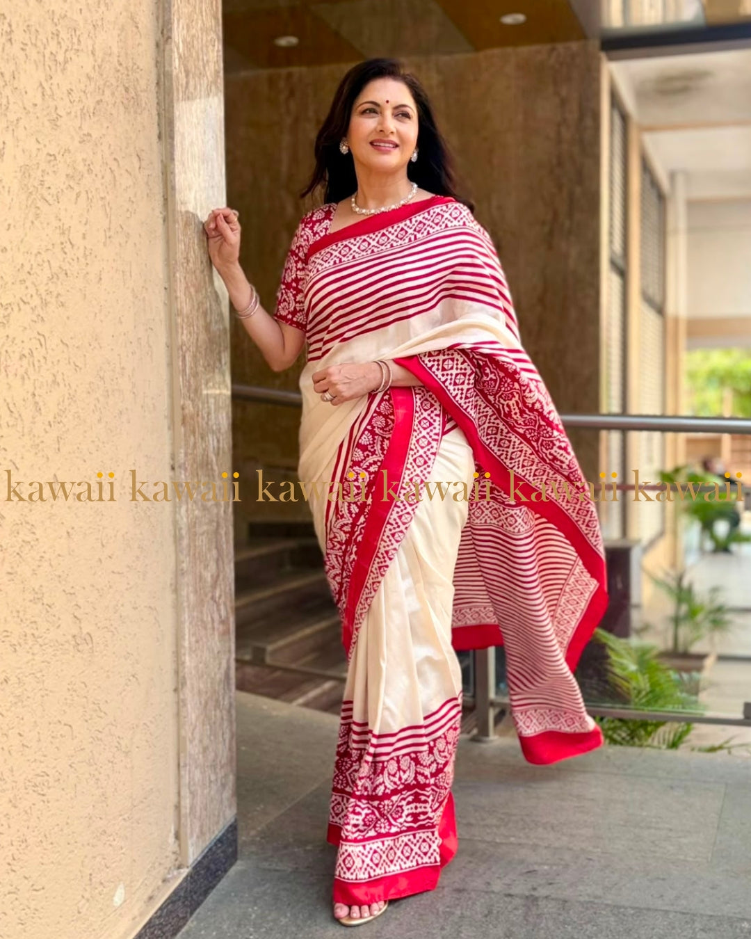 Bhagyashree in Utsav Hand Block Print Tussar Silk Saree