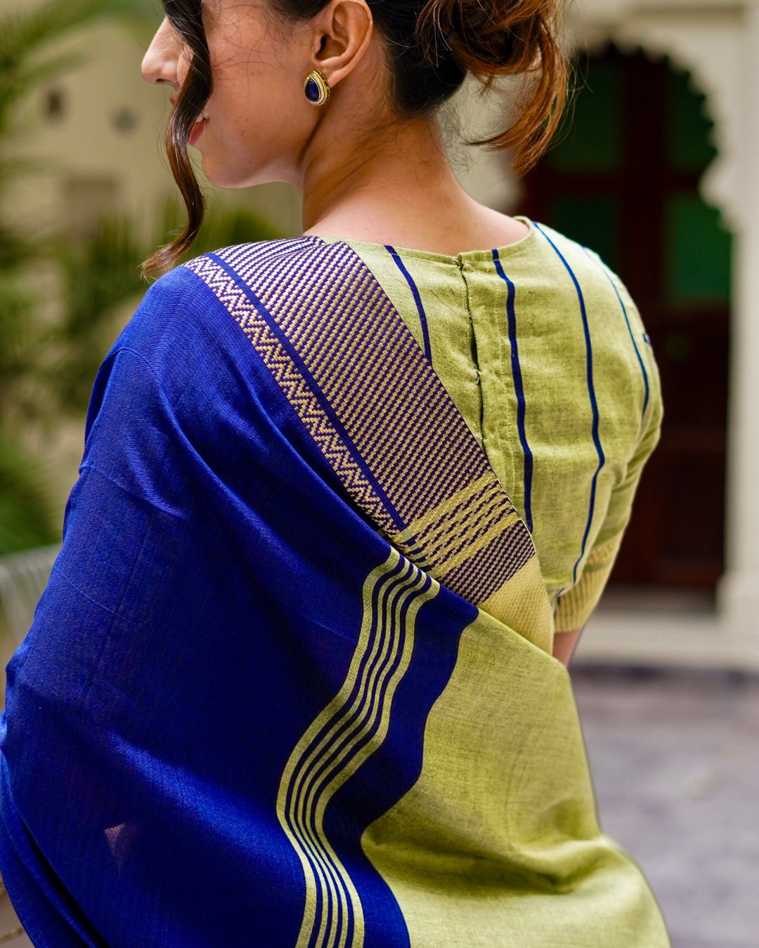 Vaani Royal Blue and Lime Green Handloom Cotton Saree