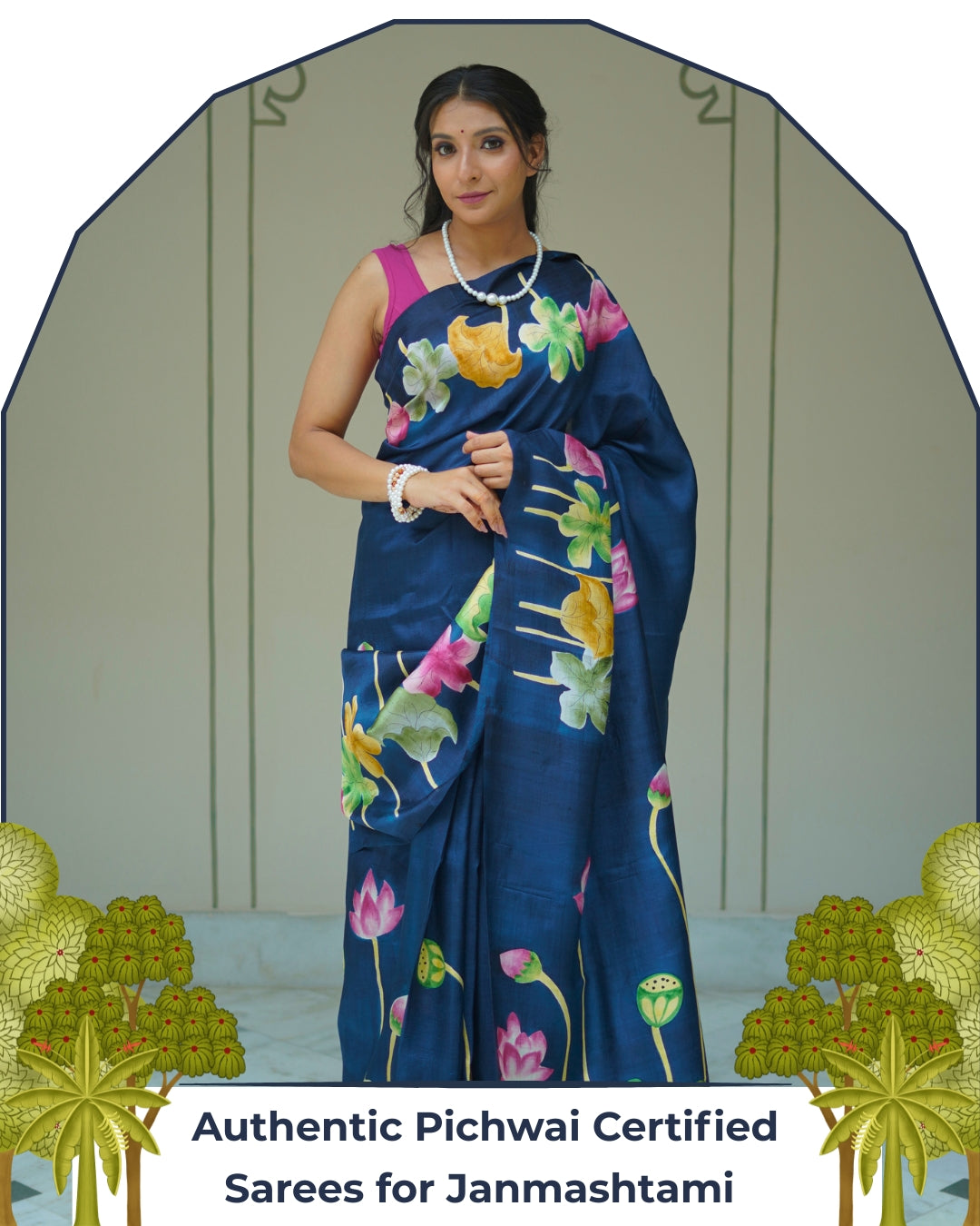 Jheel Multicolored Handpainted Lotus Pichwai Saree