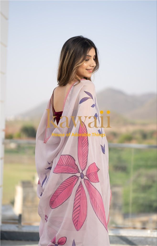 Sandhya Floral Handpainted Organza Saree