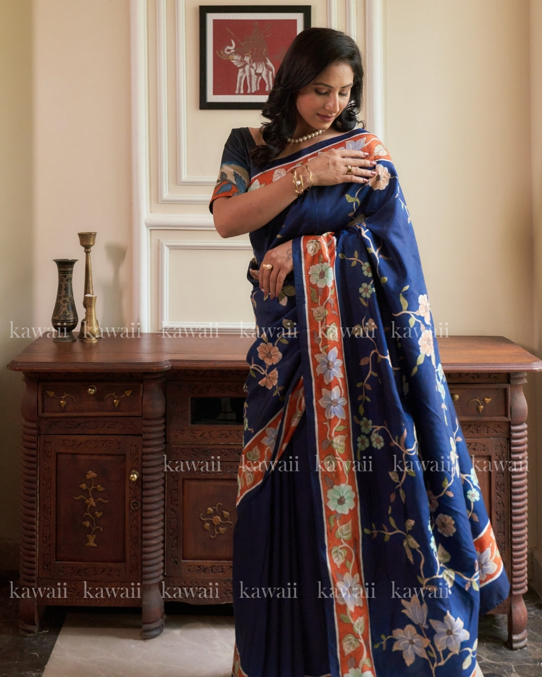 Vipasana Handpainted Kalamkari Design Saree