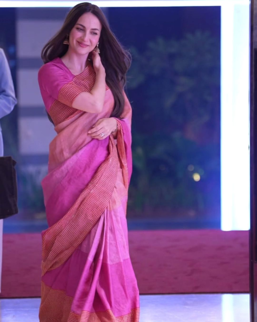 Elli Avarram in Sravana Hand Block Print Tussar Silk Saree