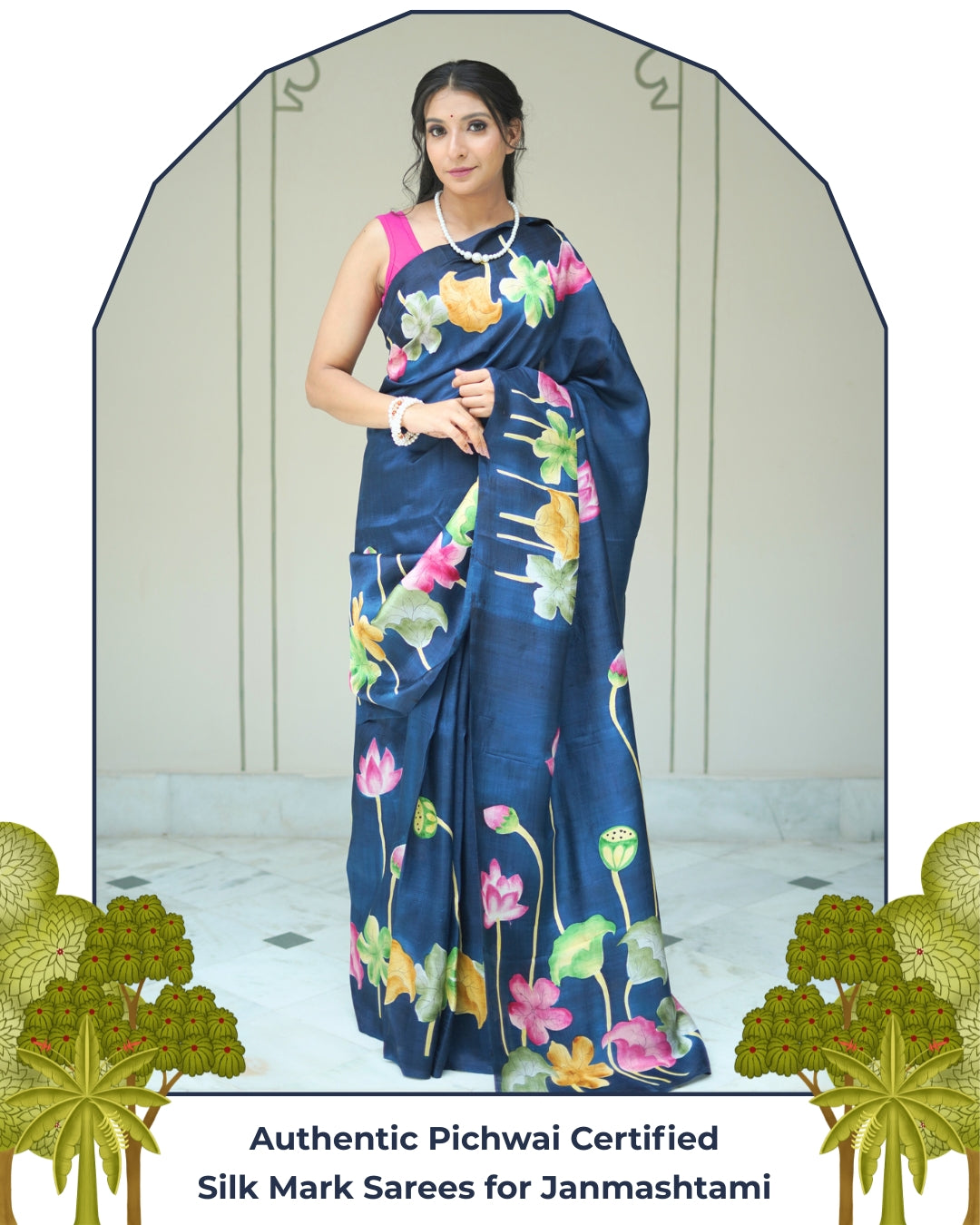 Jheel Multicolored Handpainted Lotus Pichwai Saree