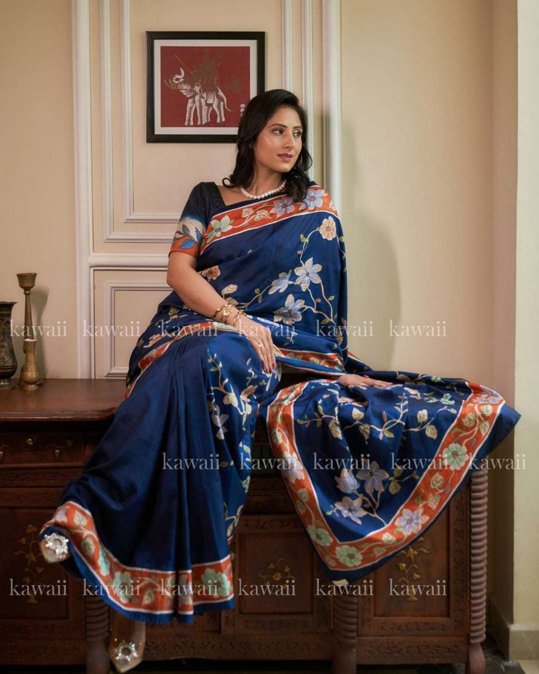 Vipasana Handpainted Kalamkari Design Saree