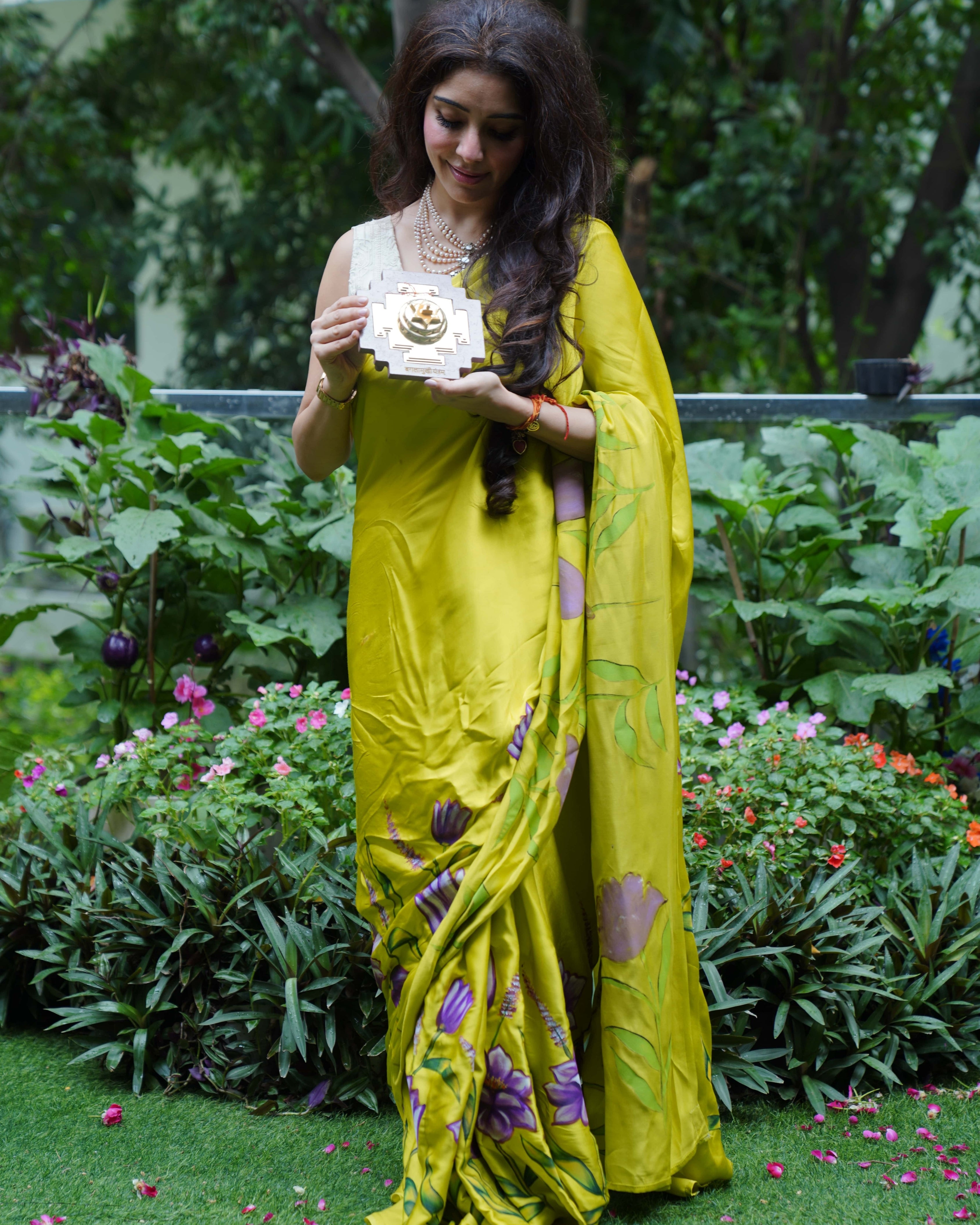 Dr. Jai Madaan in Khanak Floral Handpainted Saree