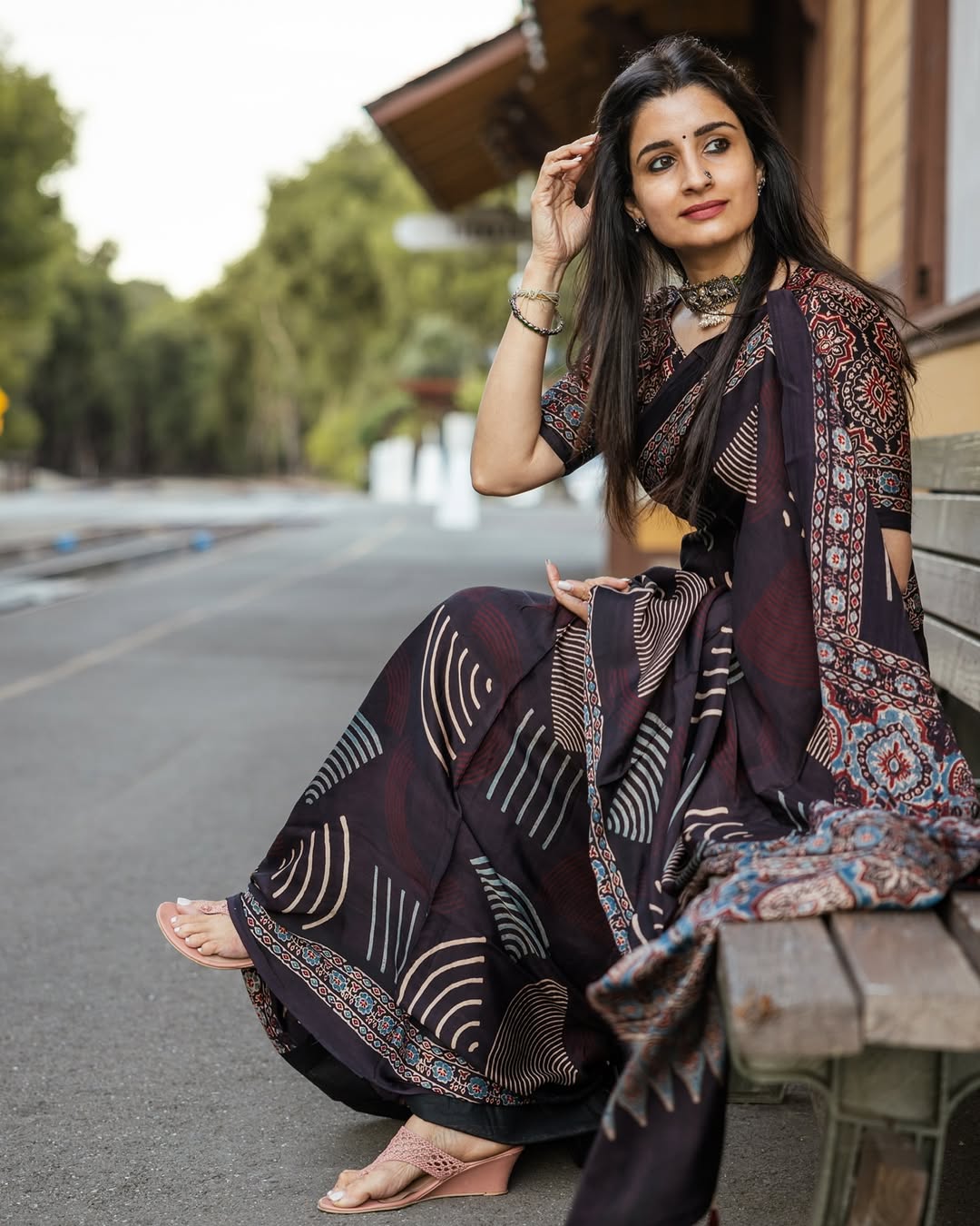 Ishi Iyer in Veda Ajrakh Saree