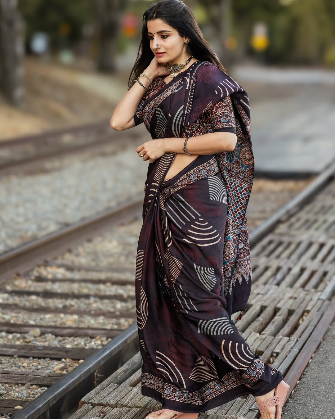 Ishi Iyer in Veda Ajrakh Saree