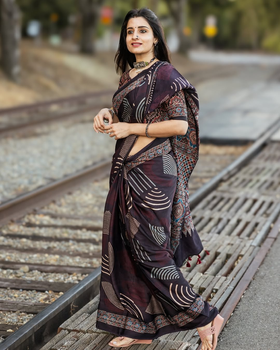 Ishi Iyer in Veda Ajrakh Saree