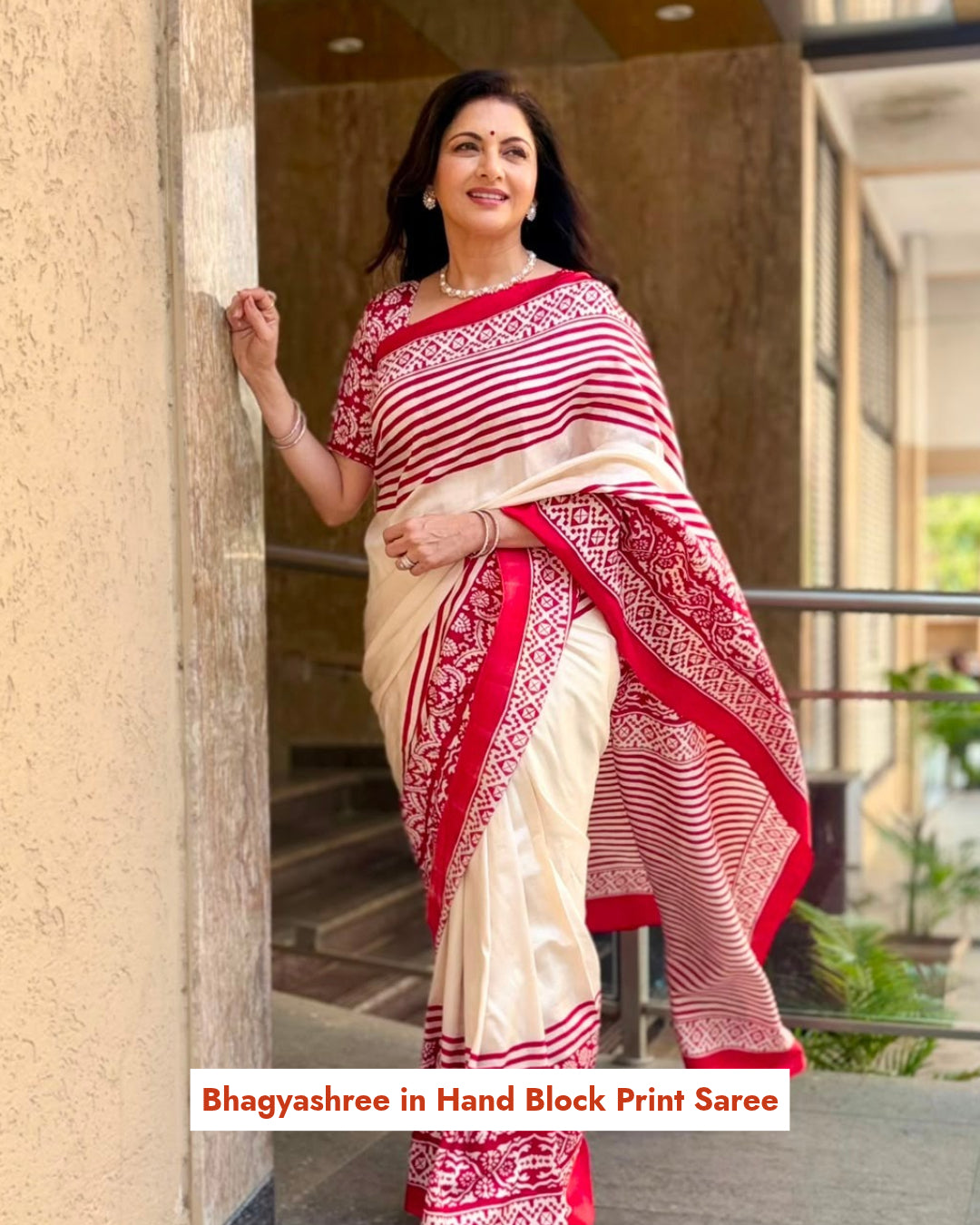 Bhagyashree in Utsav Hand Block Print Tussar Silk Saree