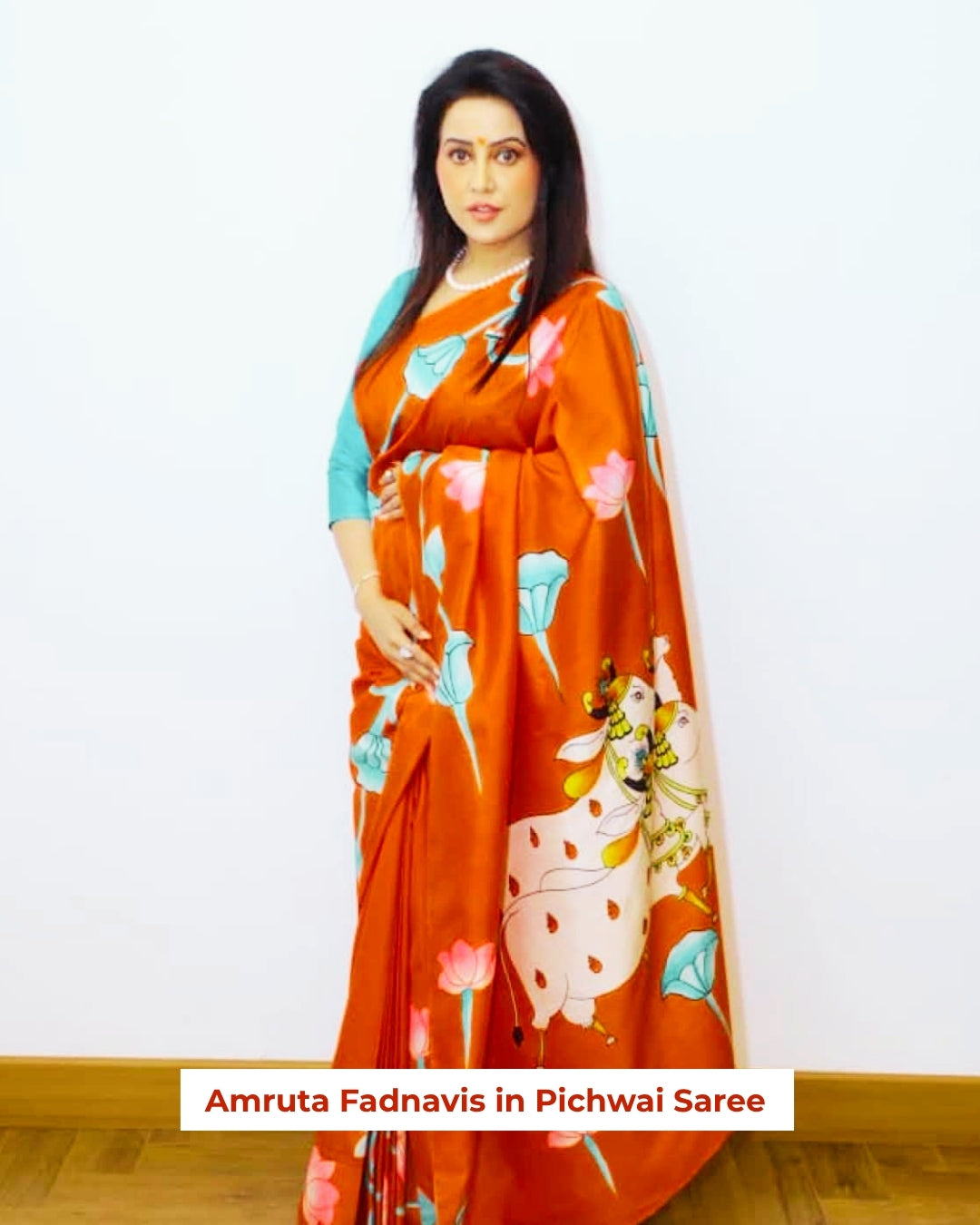 Amruta Fadnavis in Rumi Handpainted Pichwai Saree