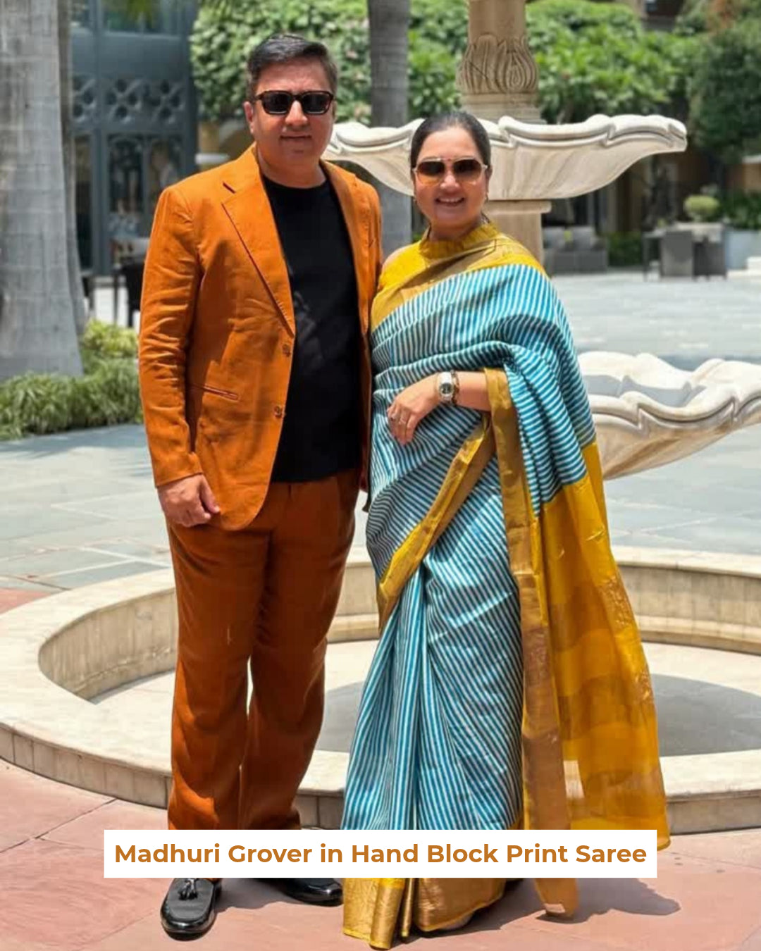 Madhuri Grover in Vasanta Hand Block Print Tussar Silk Saree