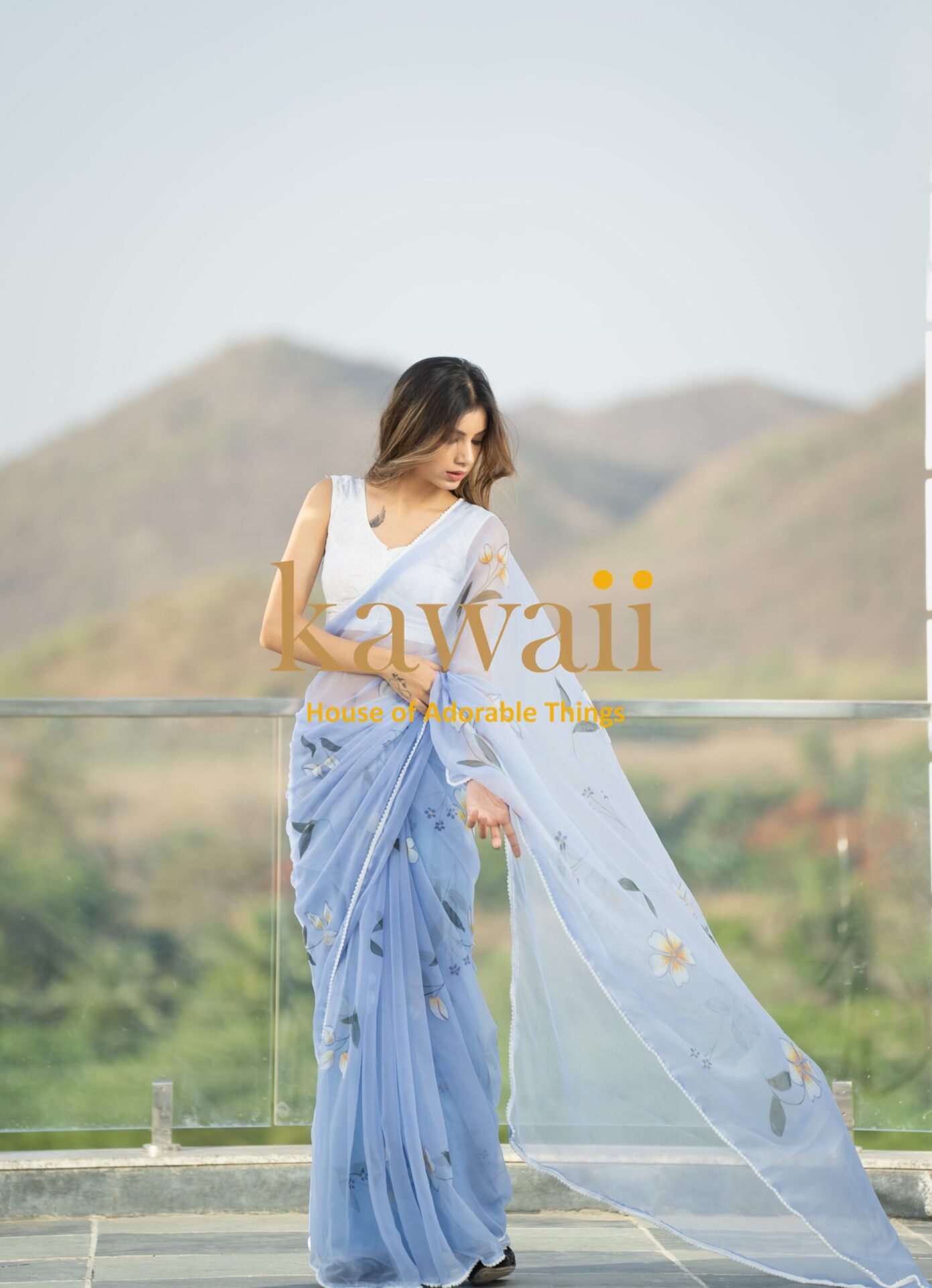 Sabhya Floral Hanpainted Organza Saree