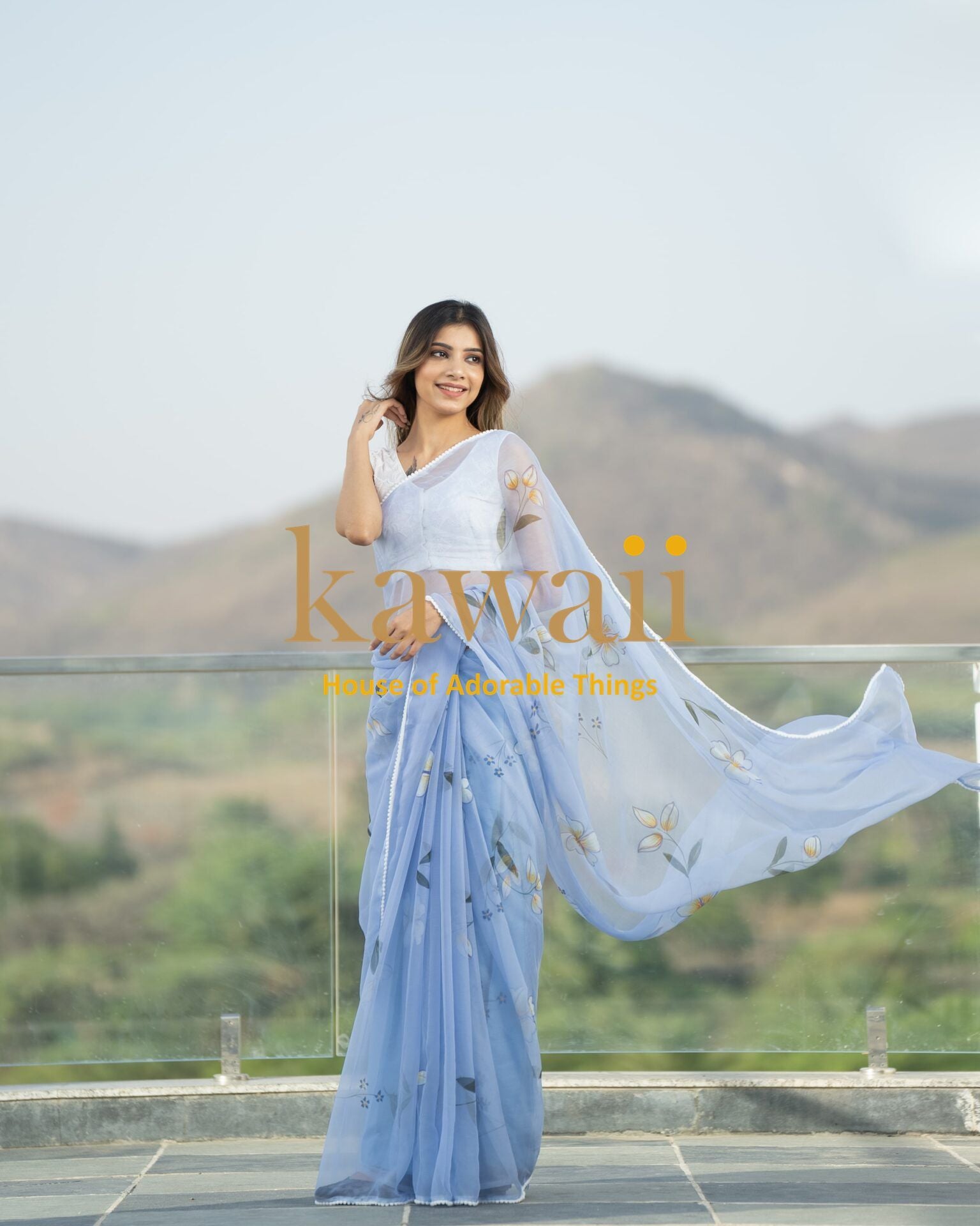 Sabhya Floral Hanpainted Organza Saree