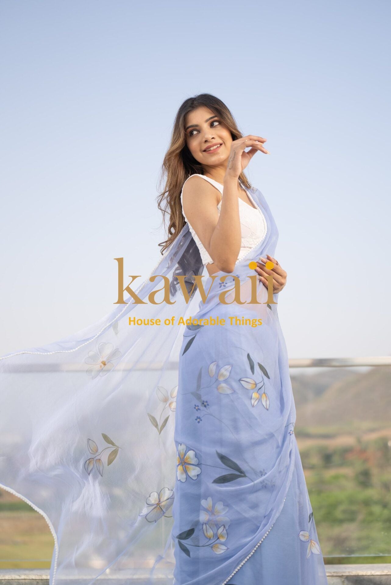 Sabhya Floral Hanpainted Organza Saree