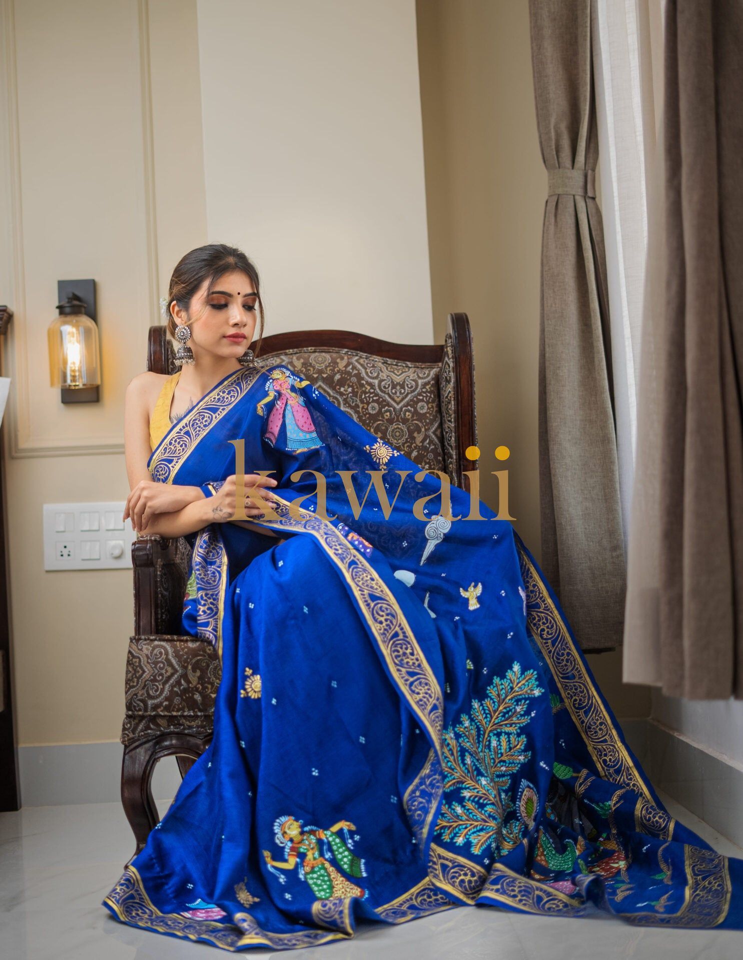 Raas Radha Krishna Leela Pattchitra art Handapinted on BishnuPuri Sonmukhi Fabric