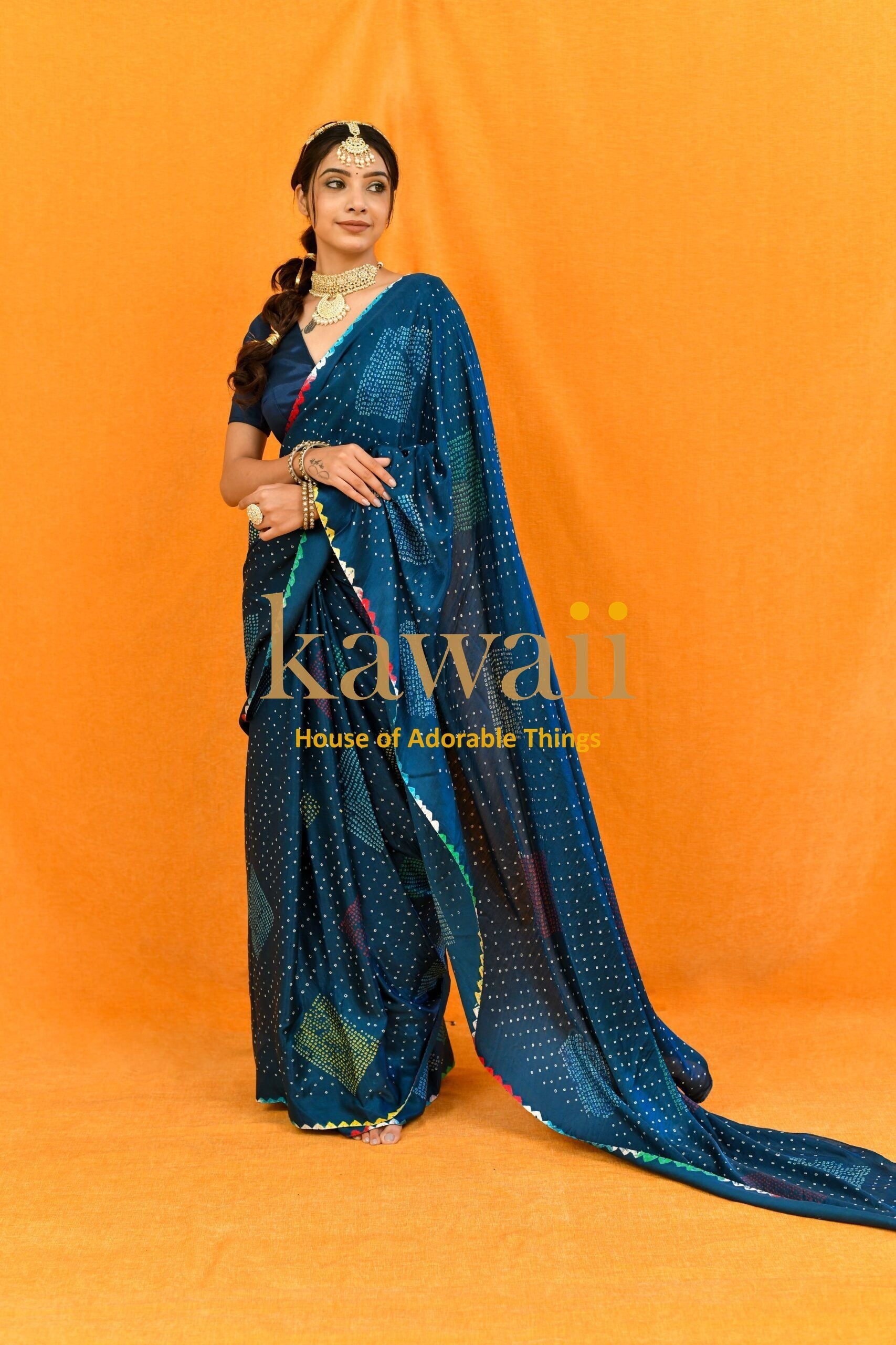 Rangrez Handcrafted Bandhani Design on Pure Gajji Silk Saree