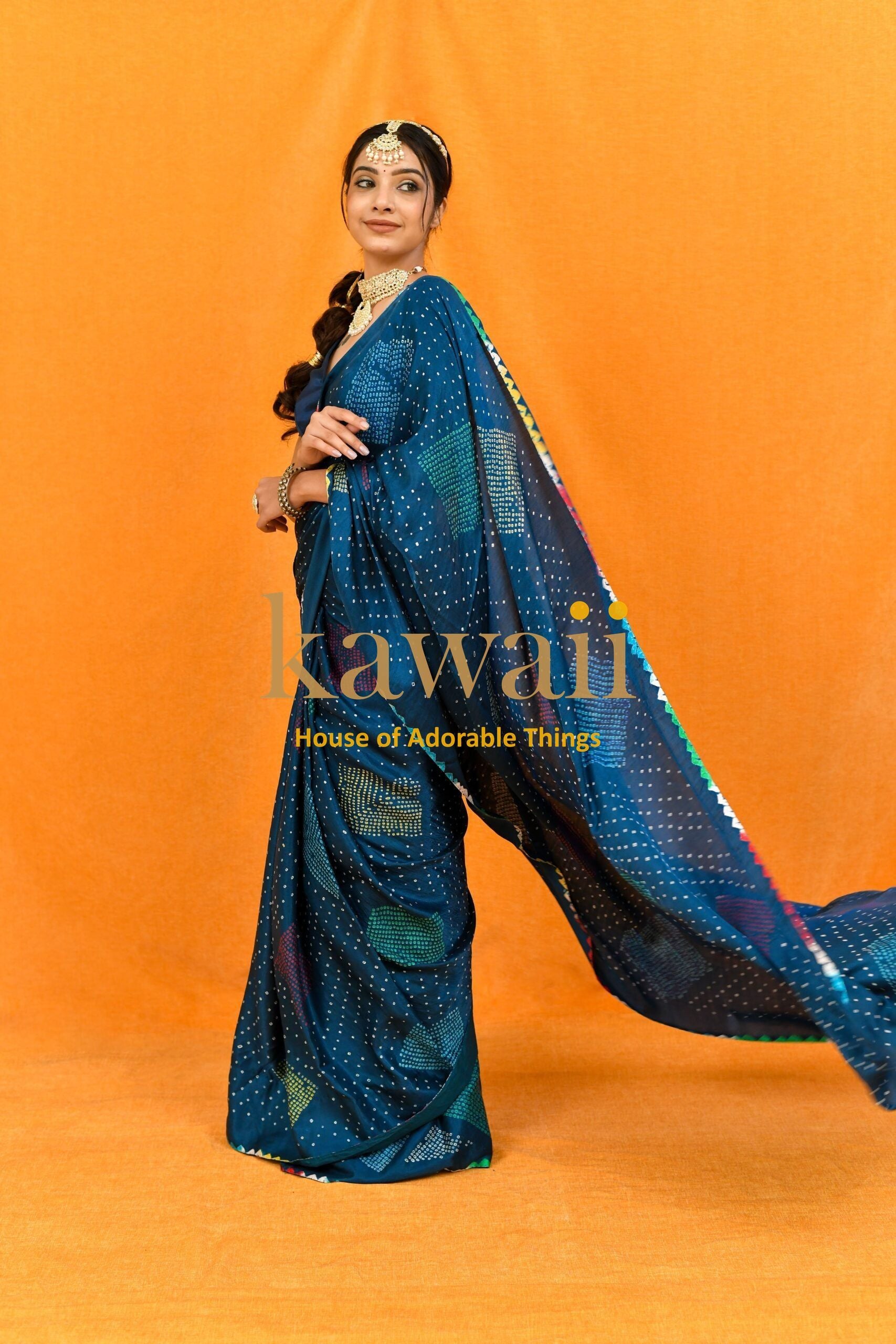 Rangrez Handcrafted Bandhani Design on Pure Gajji Silk Saree