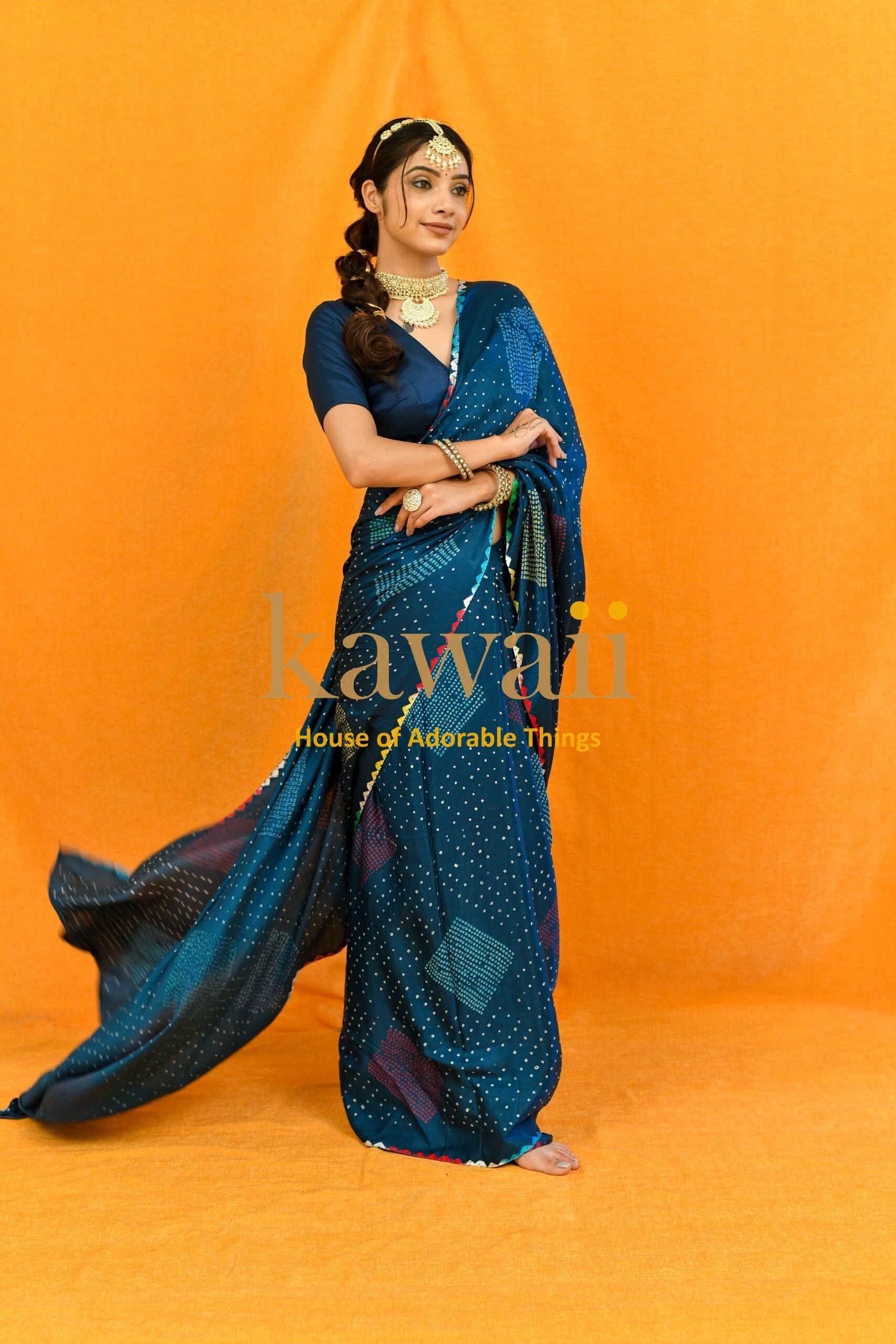 Rangrez Handcrafted Bandhani Design on Pure Gajji Silk Saree
