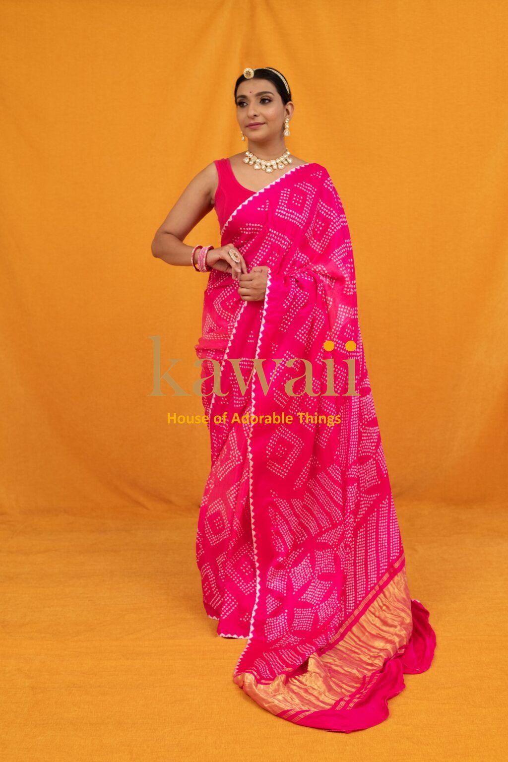 Pankhuri Handcrafted Bandhani Design on Pure Gajji Silk Saree