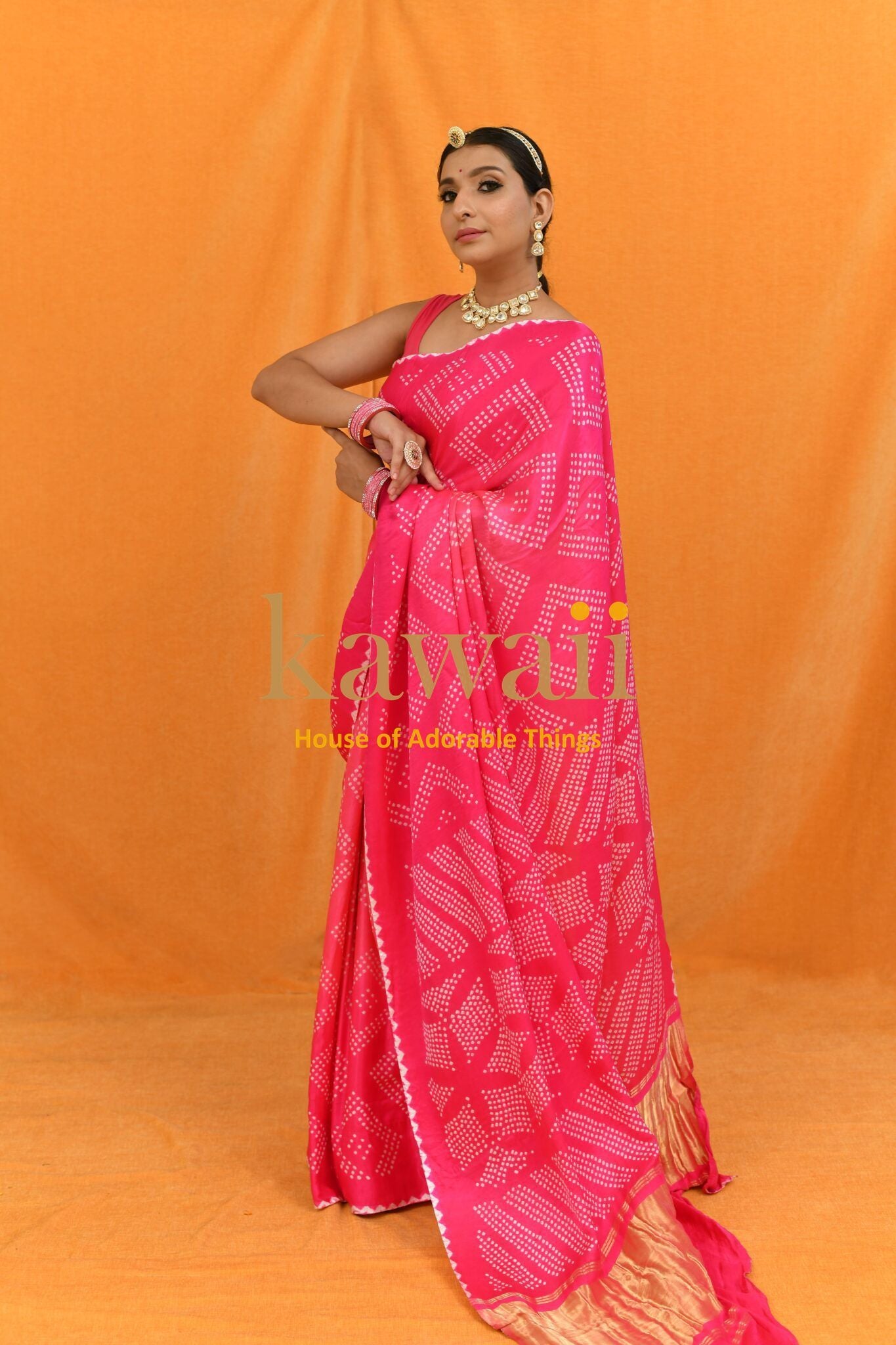 Pankhuri Handcrafted Bandhani Design on Pure Gajji Silk Saree