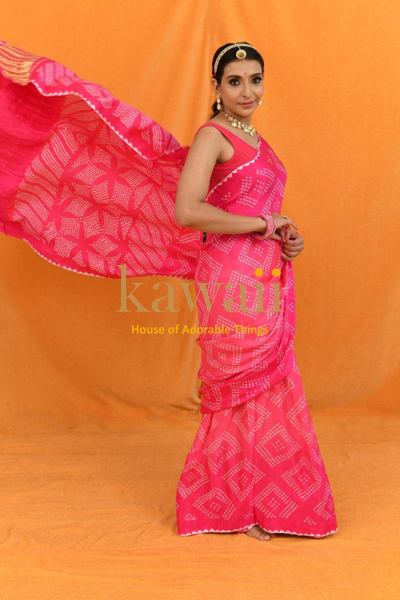 Pankhuri Handcrafted Bandhani Design on Pure Gajji Silk Saree