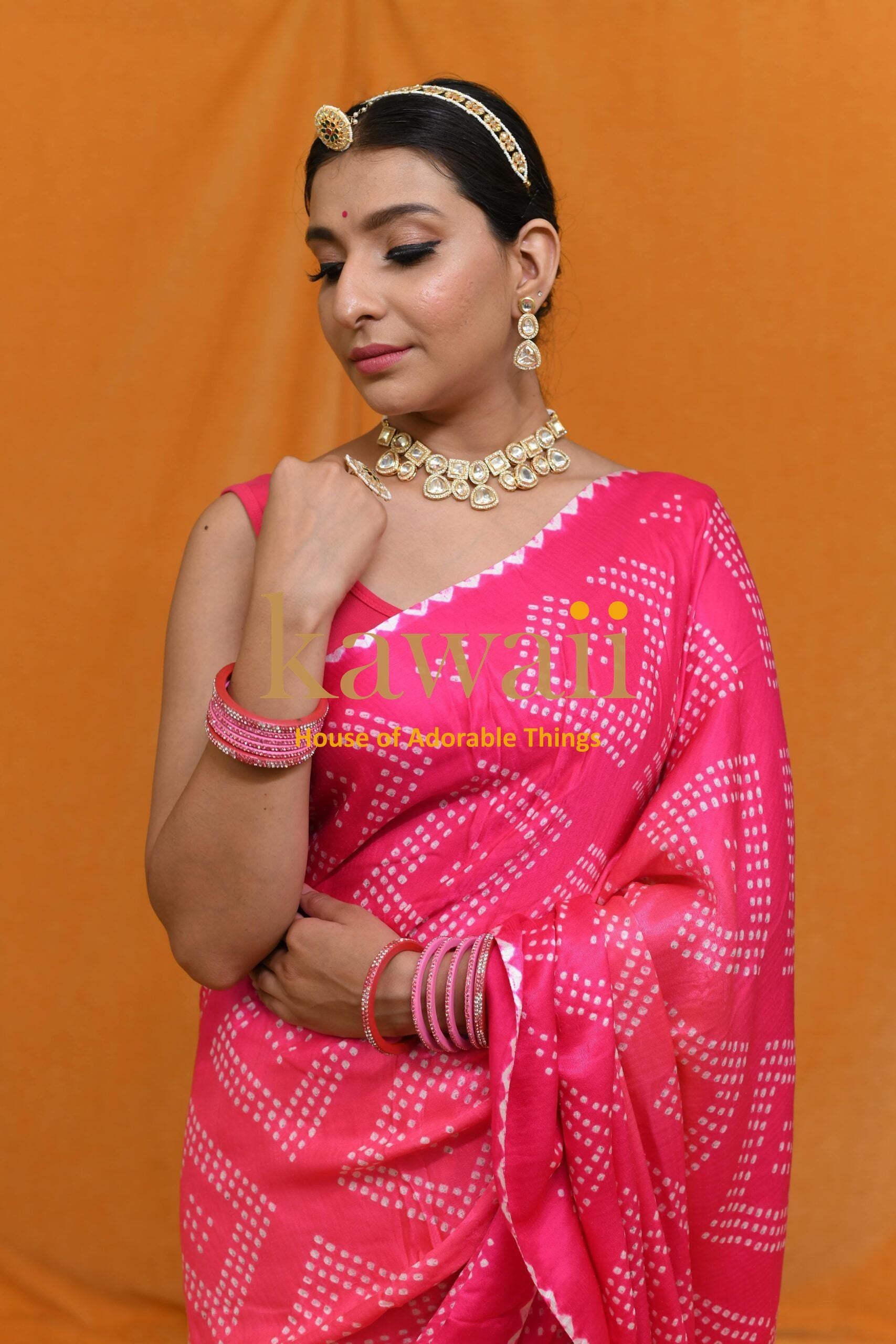 Pankhuri Handcrafted Bandhani Design on Pure Gajji Silk Saree