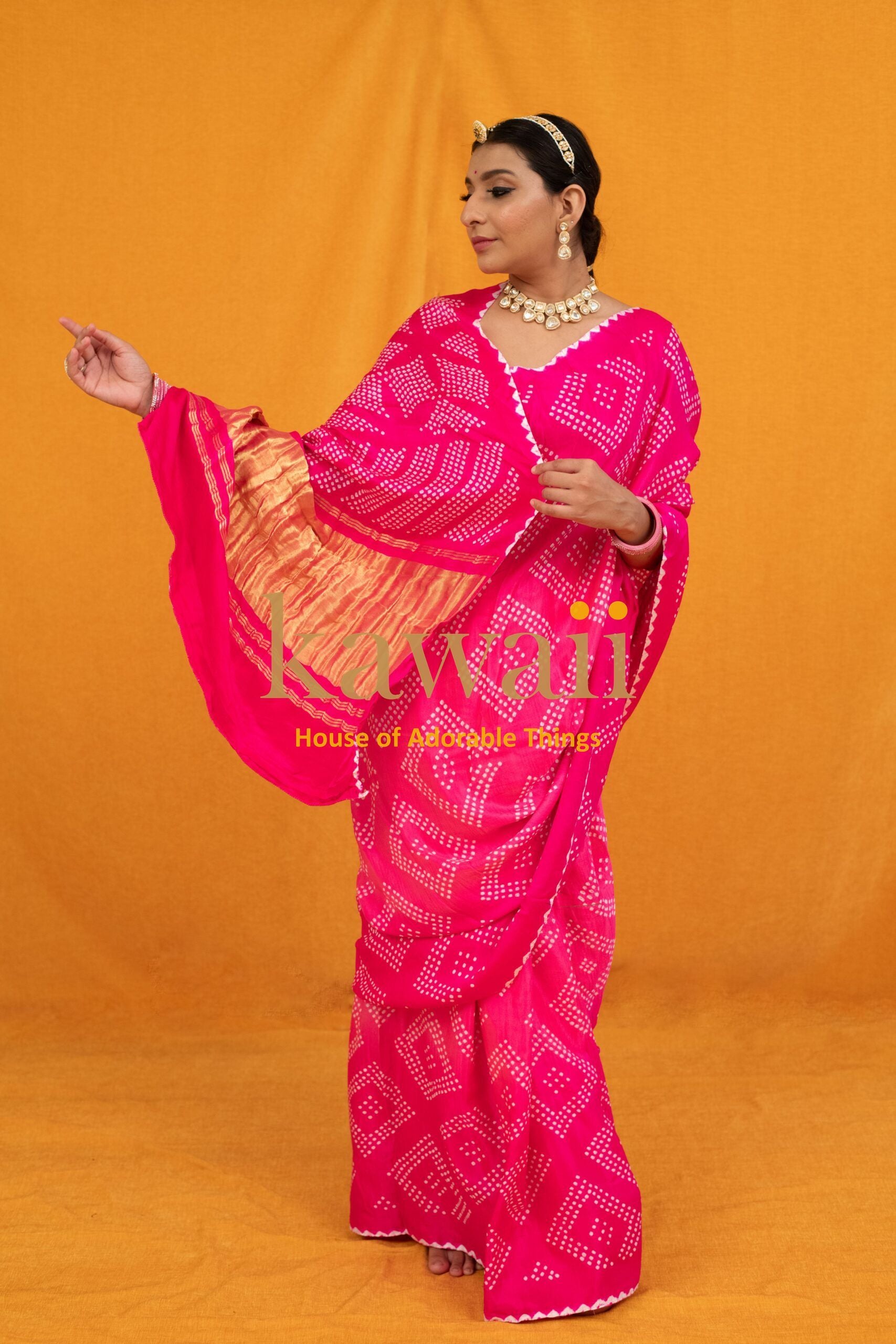 Pankhuri Handcrafted Bandhani Design on Pure Gajji Silk Saree