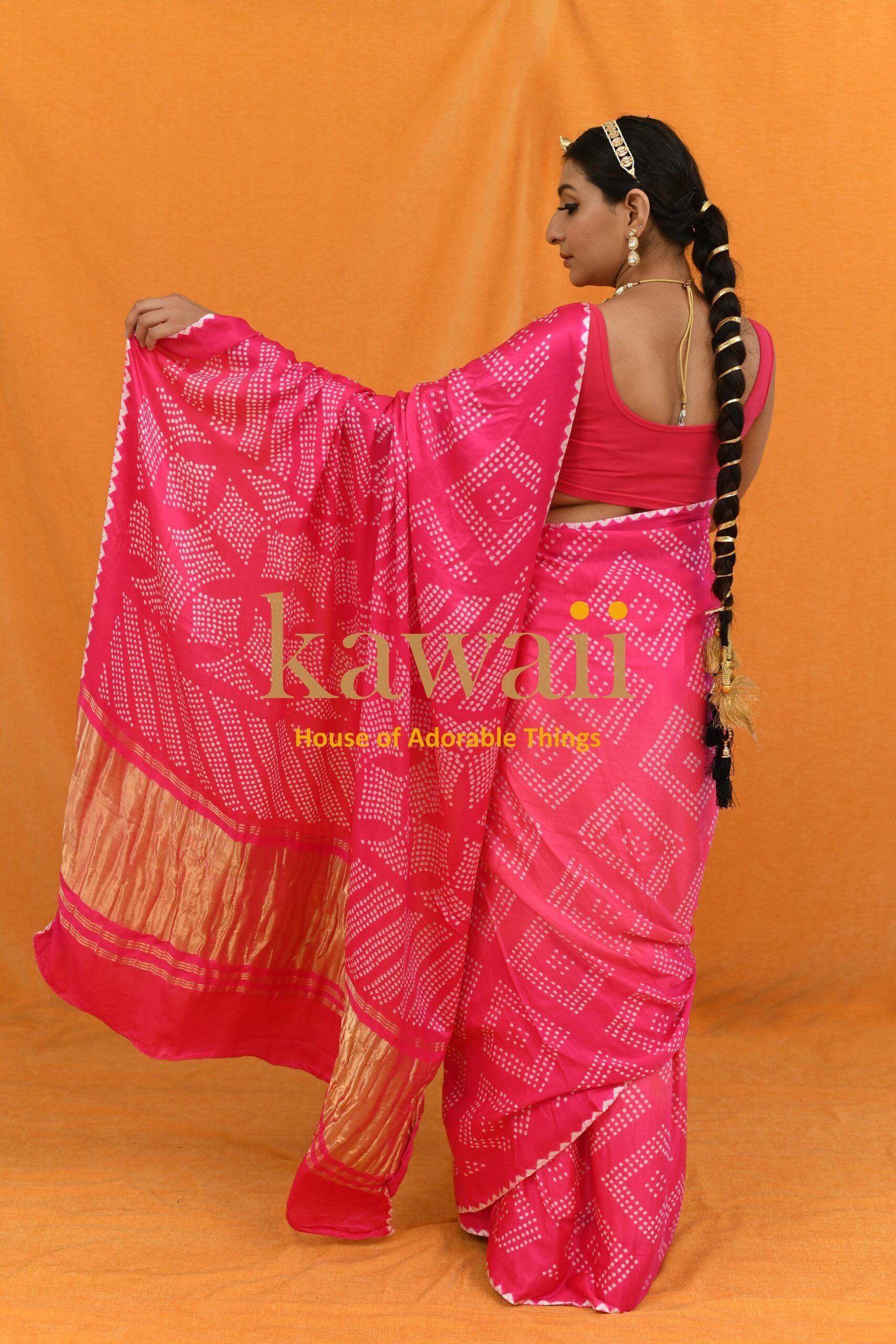 Pankhuri Handcrafted Bandhani Design on Pure Gajji Silk Saree