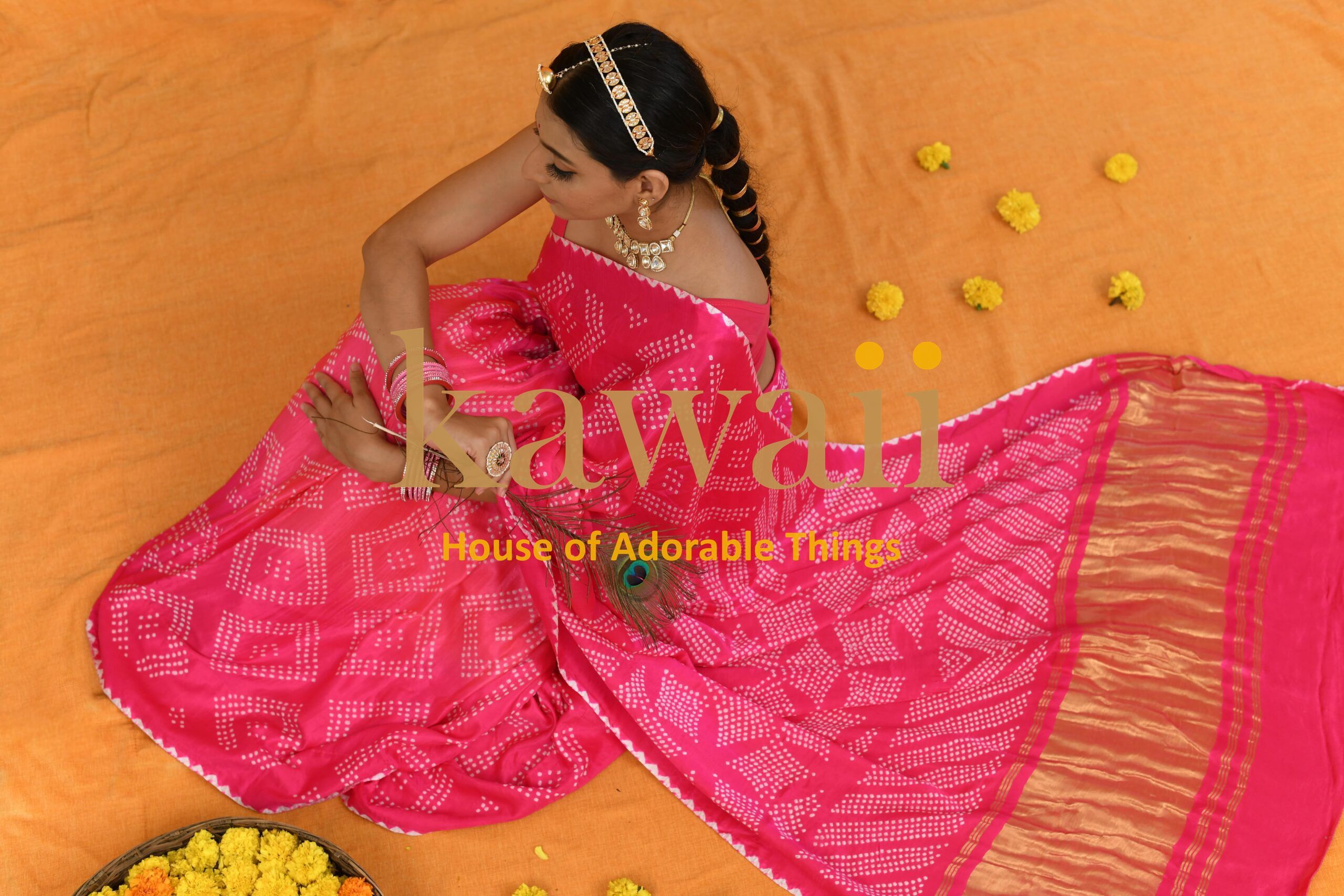 Pankhuri Handcrafted Bandhani Design on Pure Gajji Silk Saree