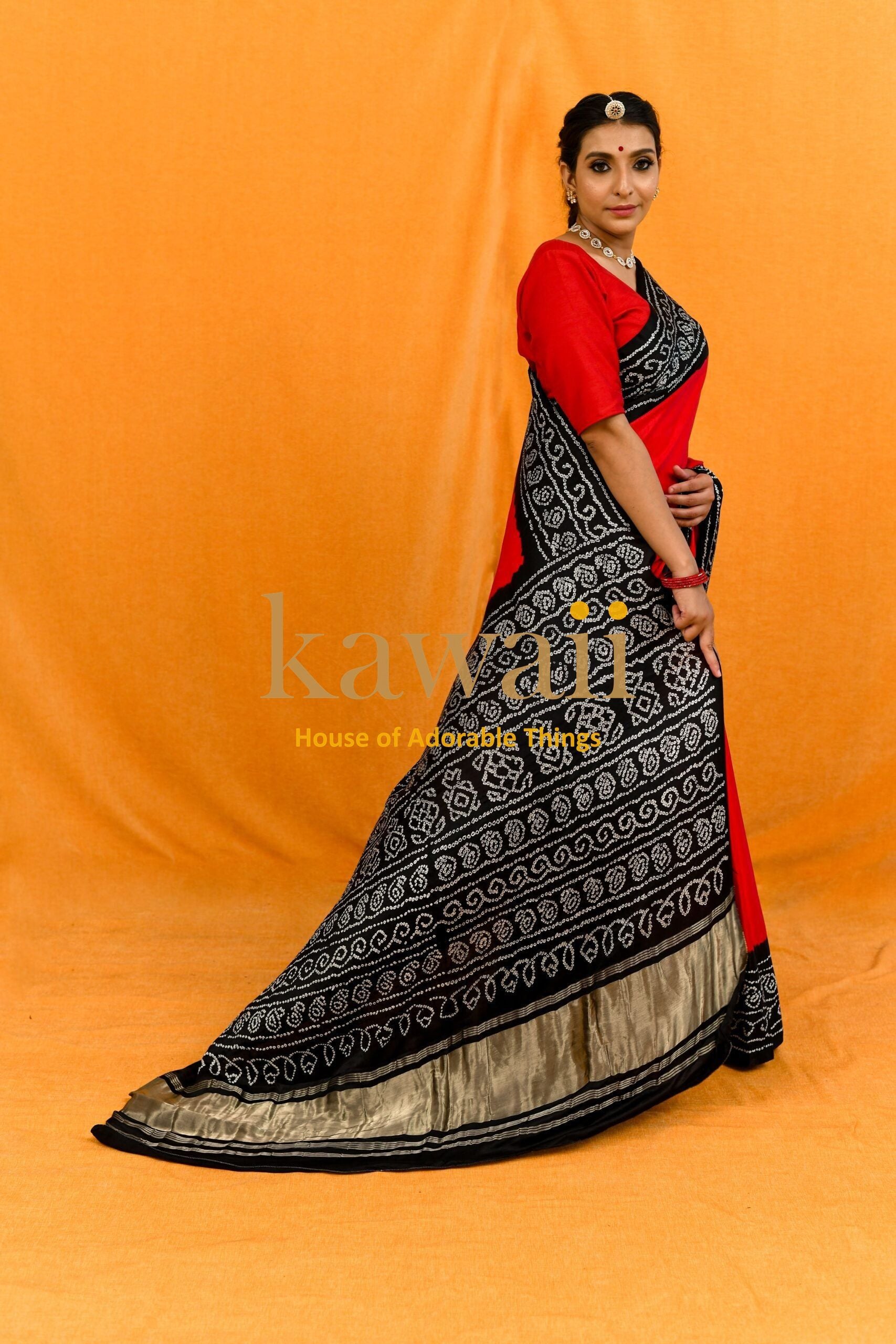 Swarnim Handcrafted Bandhani Design on Pure Gachhi Silk Saree