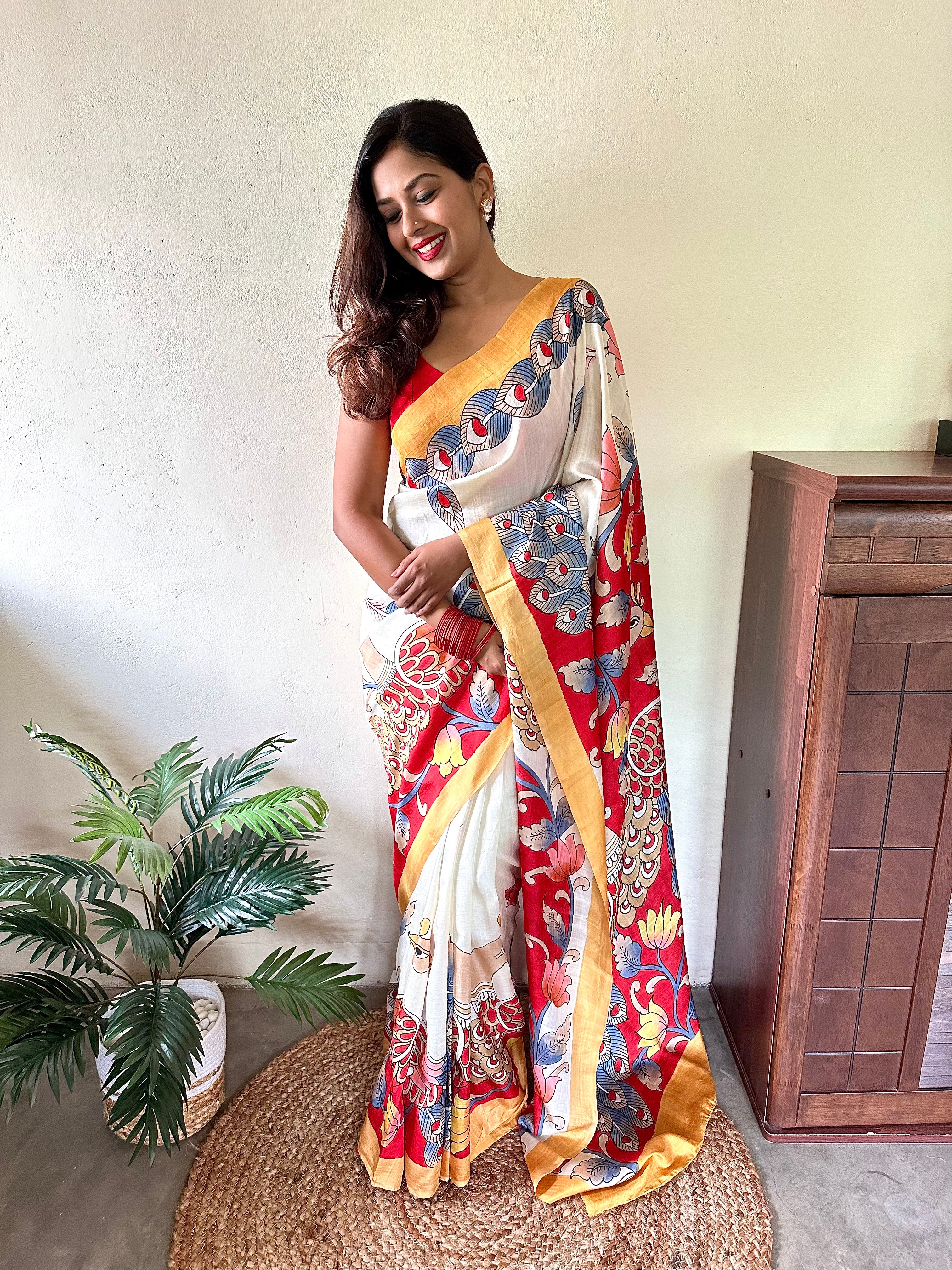 Sunitha Charma in Mahishi Handcrafted Kalamkari Saree