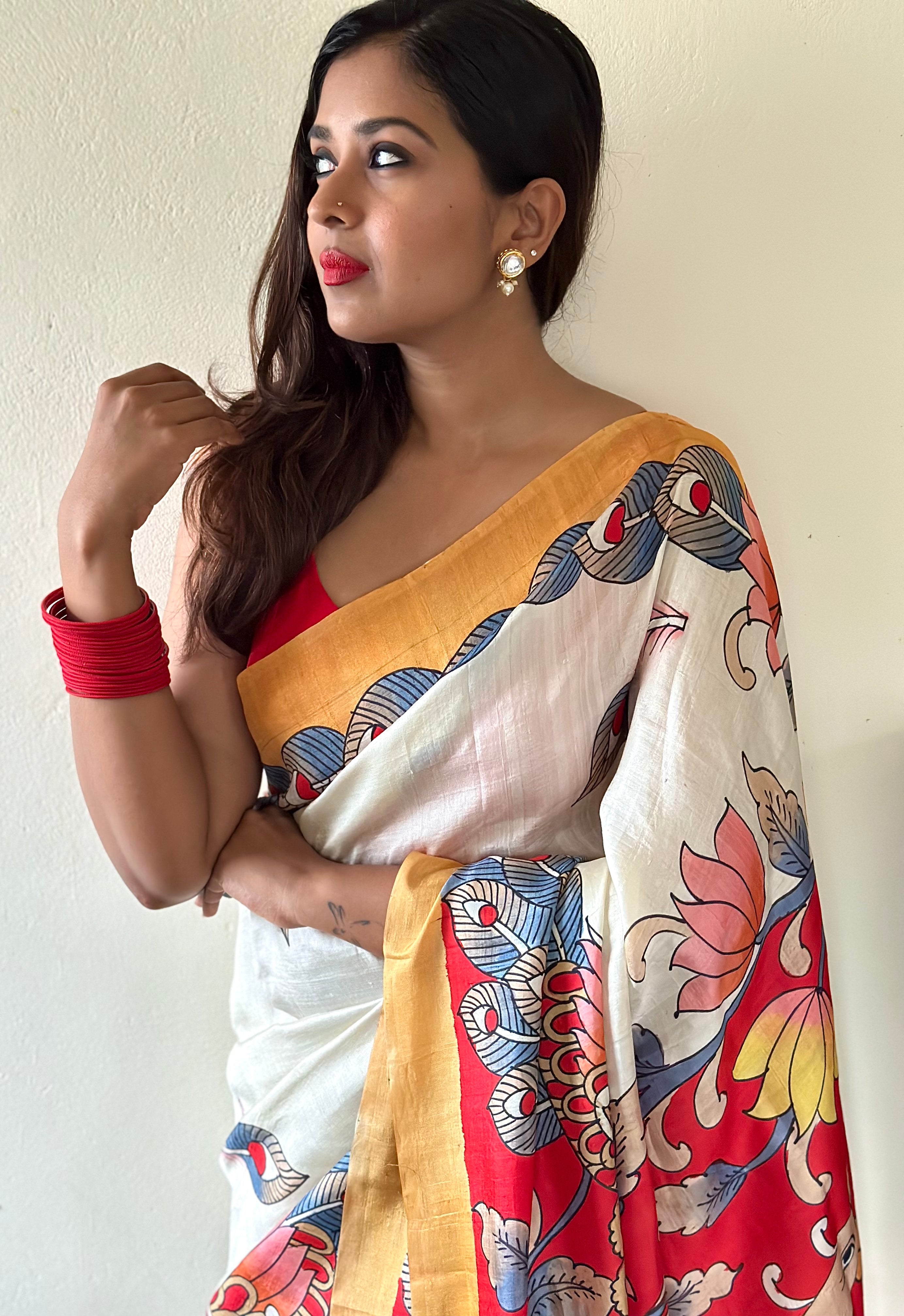 Sunitha Charma in Mahishi Handcrafted Kalamkari Saree