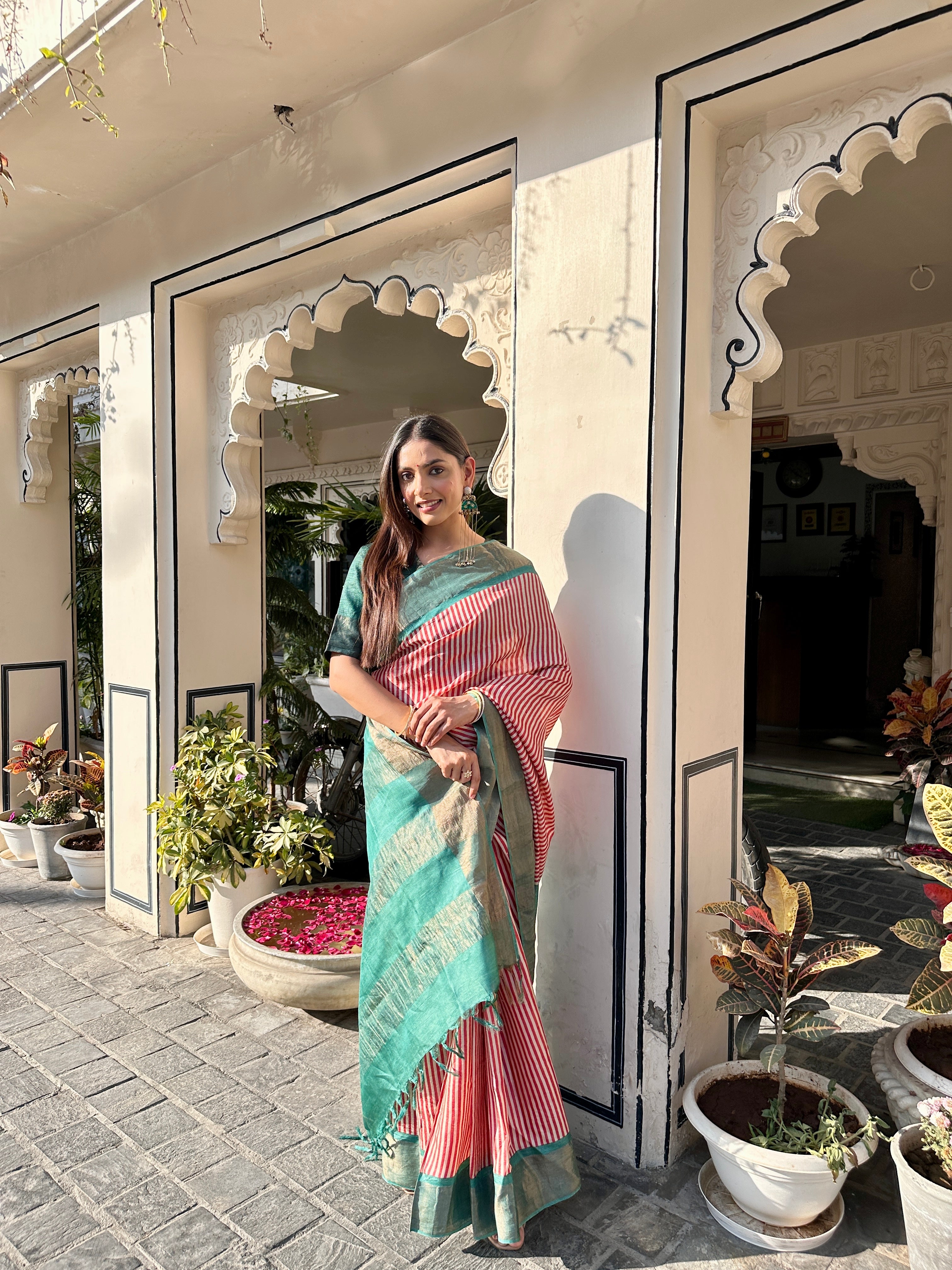 Sutra Striped Block Print Saree