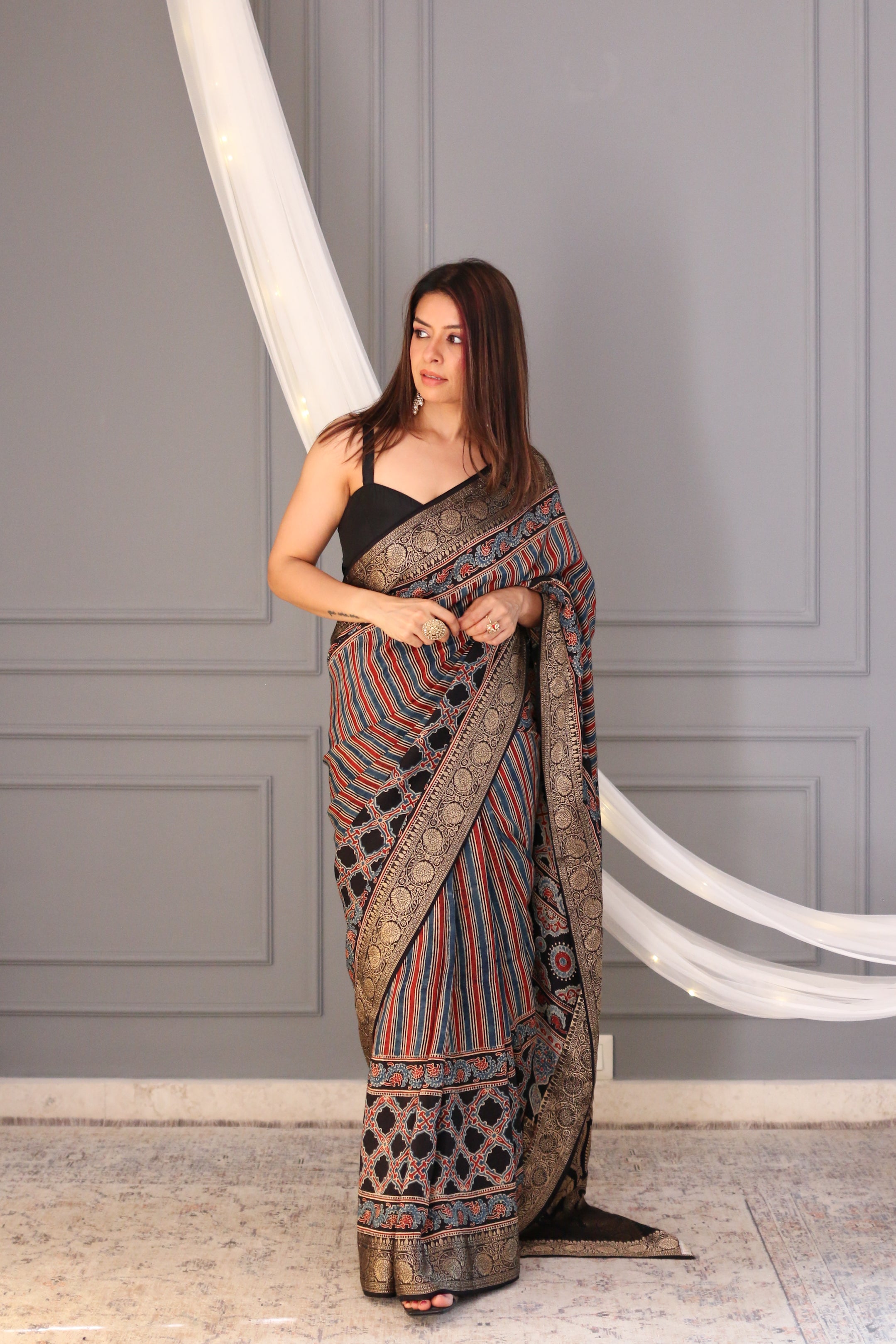 Rishu Lamba in Varnikaa Ajrakh Saree