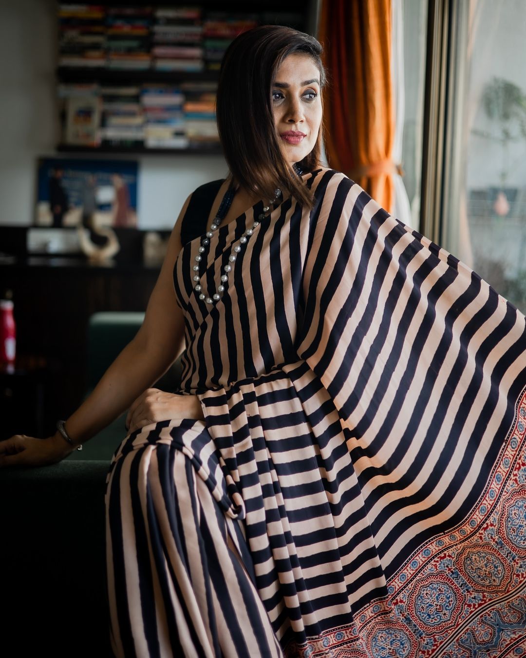 Sonali Kulkarni in Saanvi Ajrakh Saree