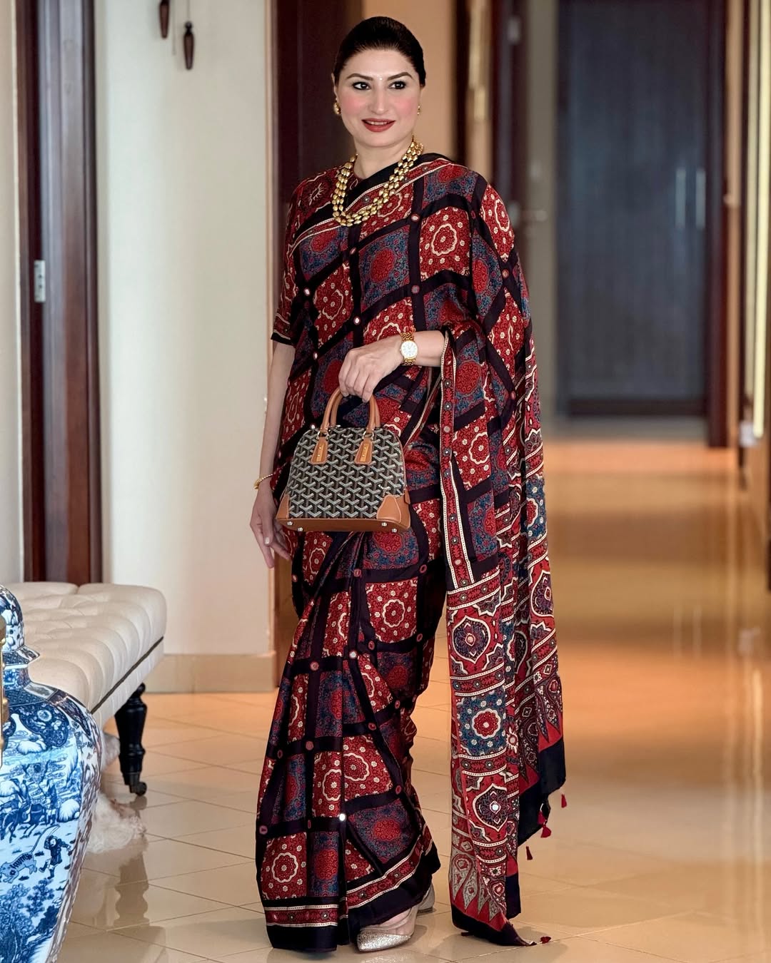 Gulnaar Mirror Work Handcrafted Ajrakh Saree